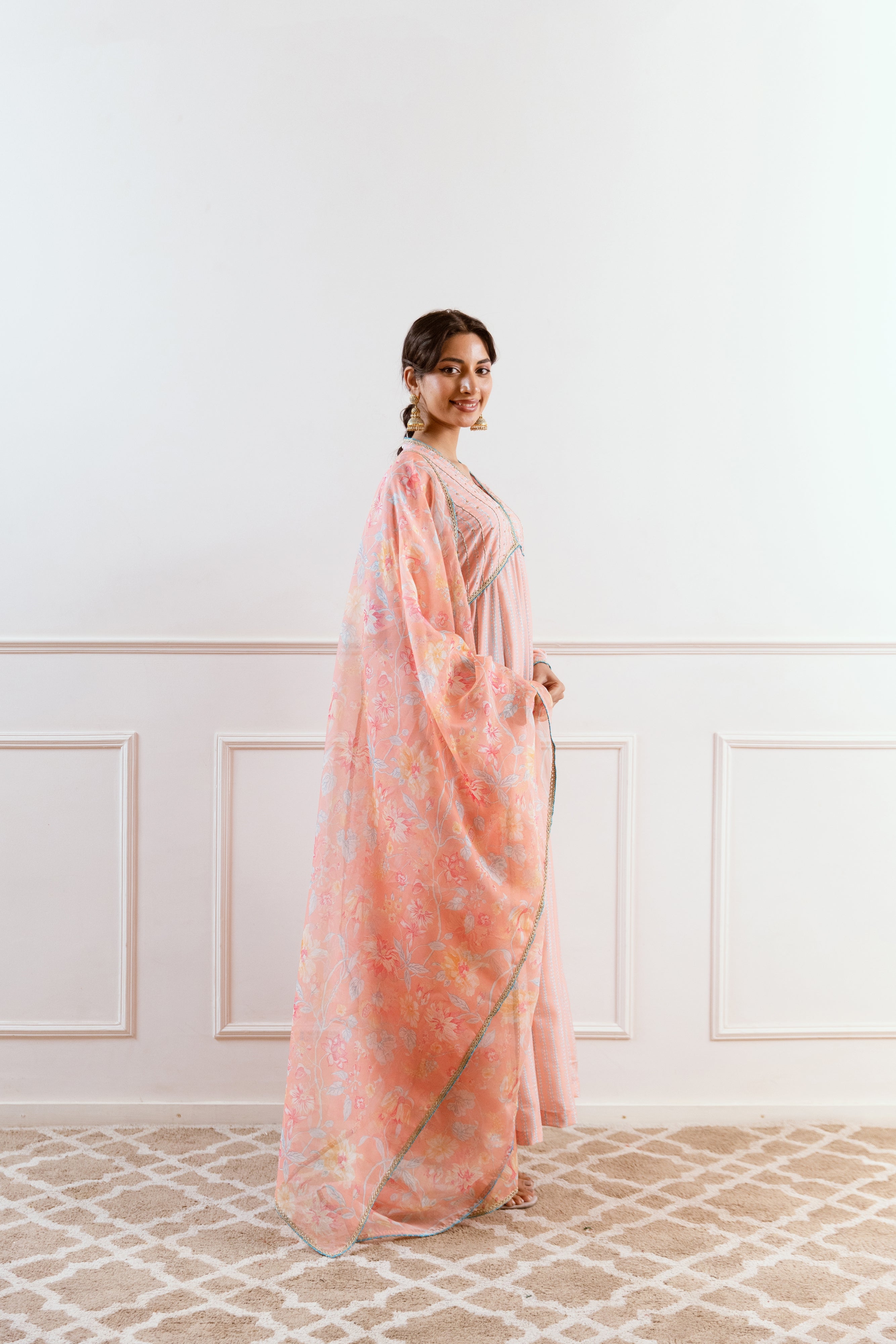 Salma Sitara Peach floral Anarkali set