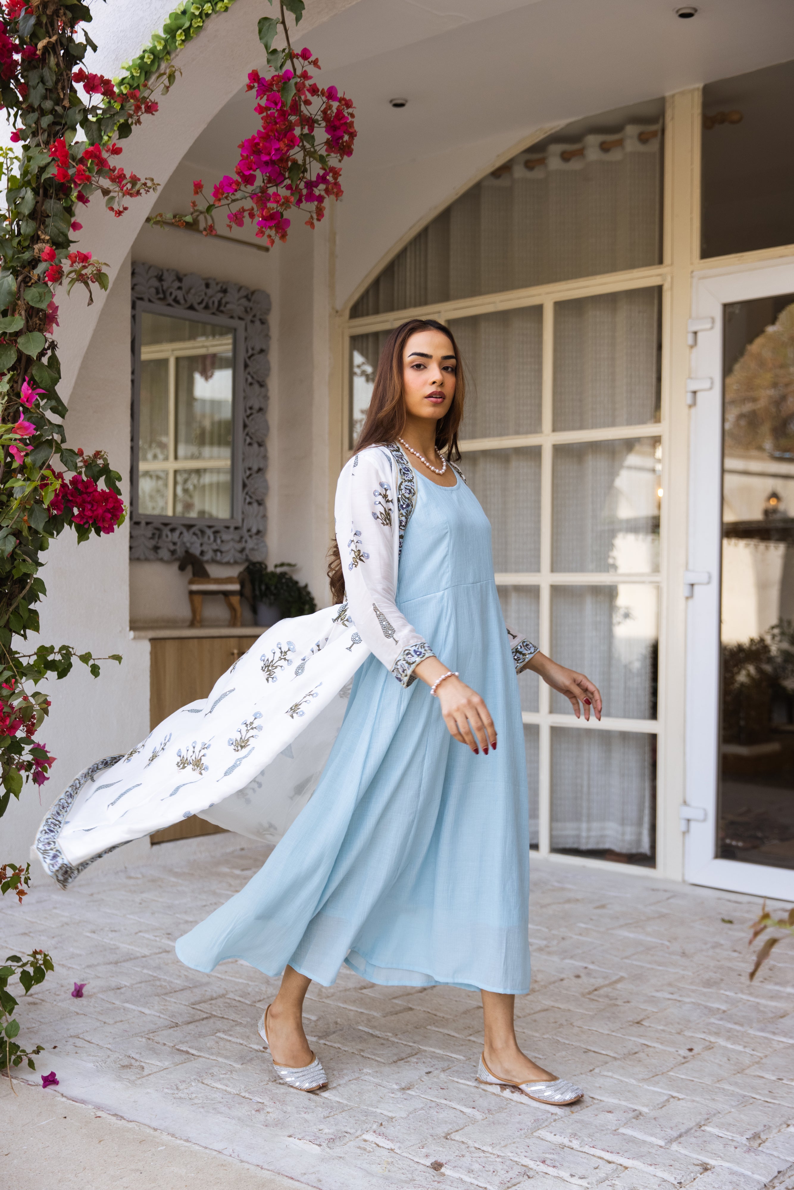 Picnic Turquoise Handblock Jacket set