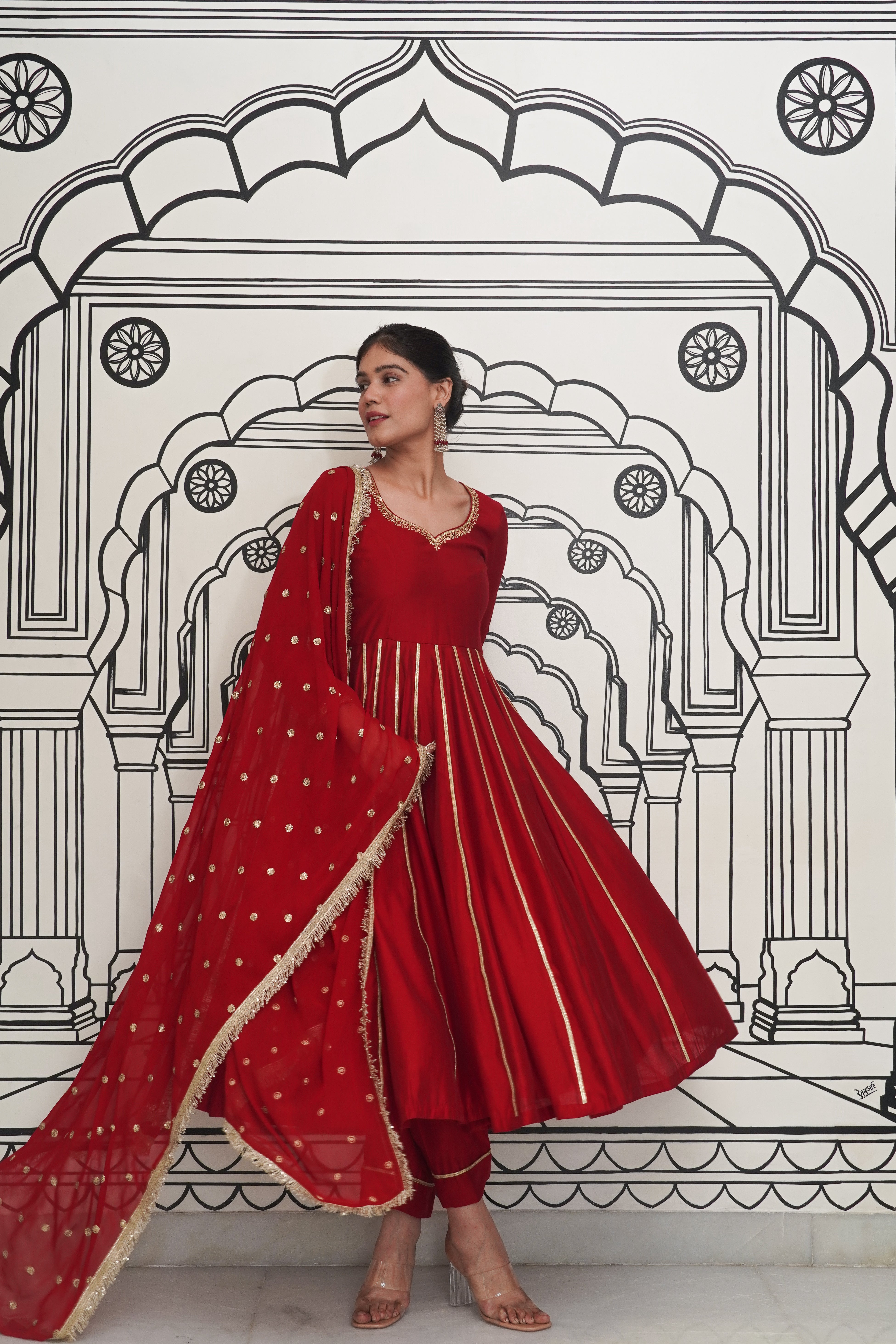 Afsana Maroon Anarkali Set