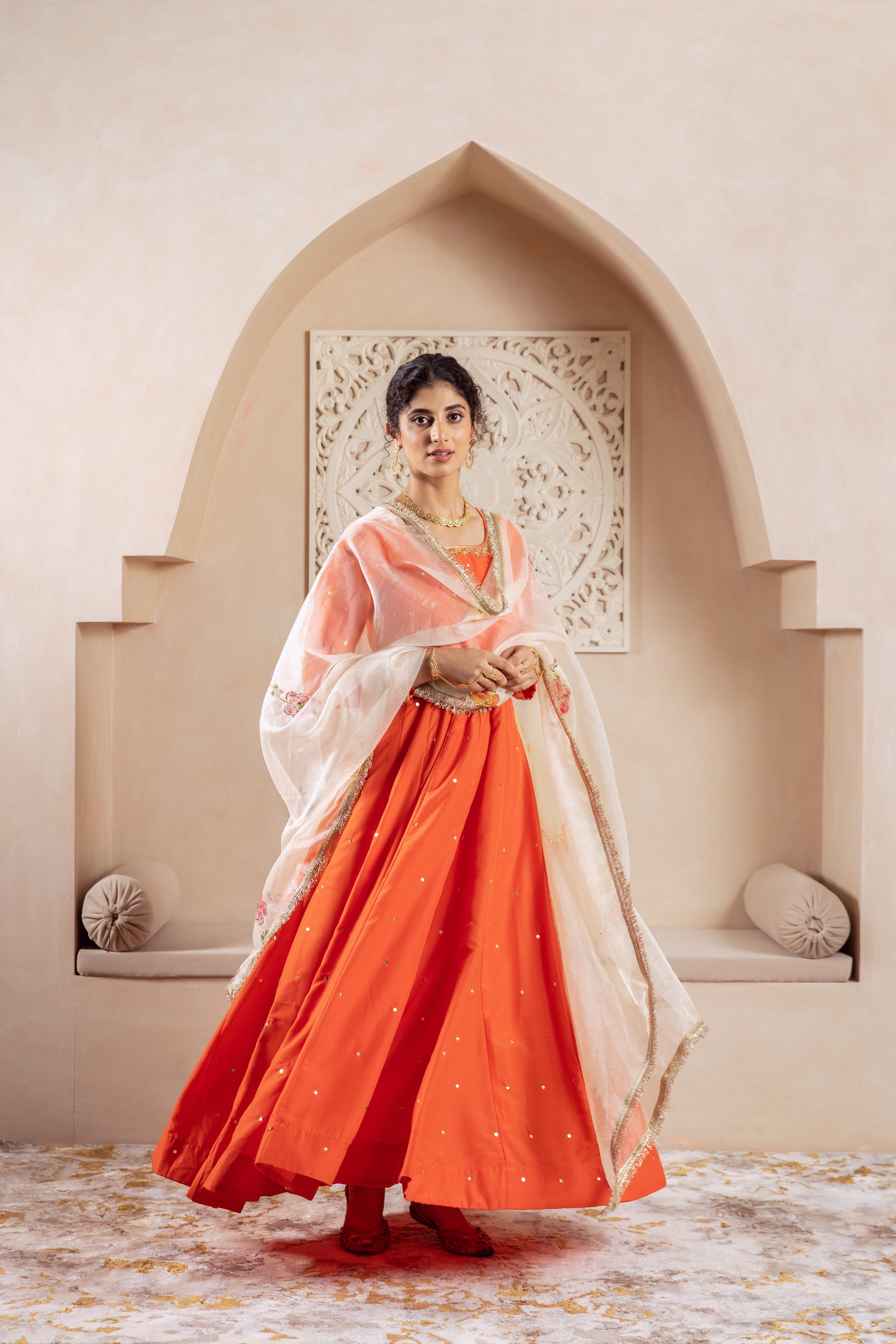 GULNAZ Orange hand painted Anarkali set