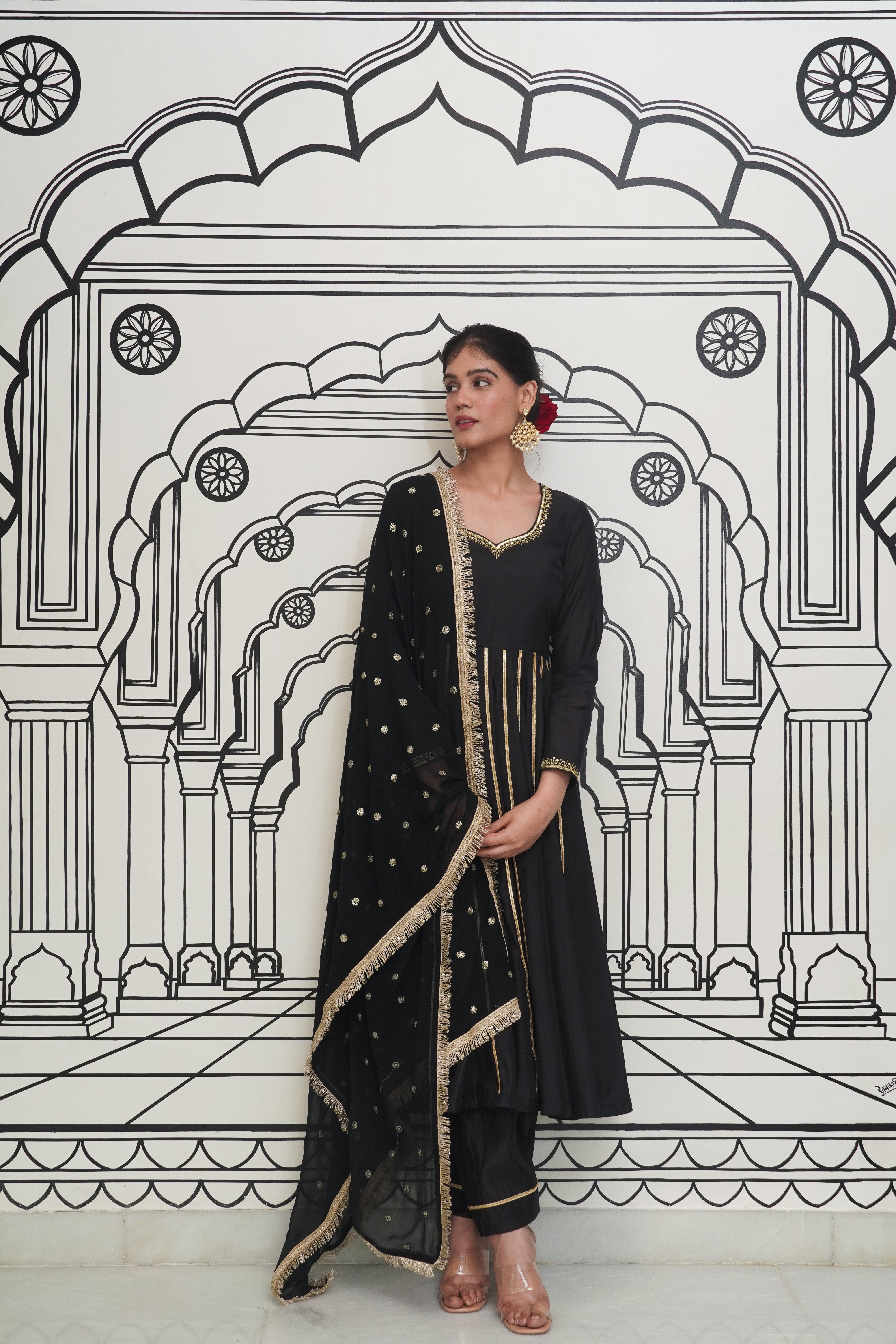 Afsana Black Anarkali Set