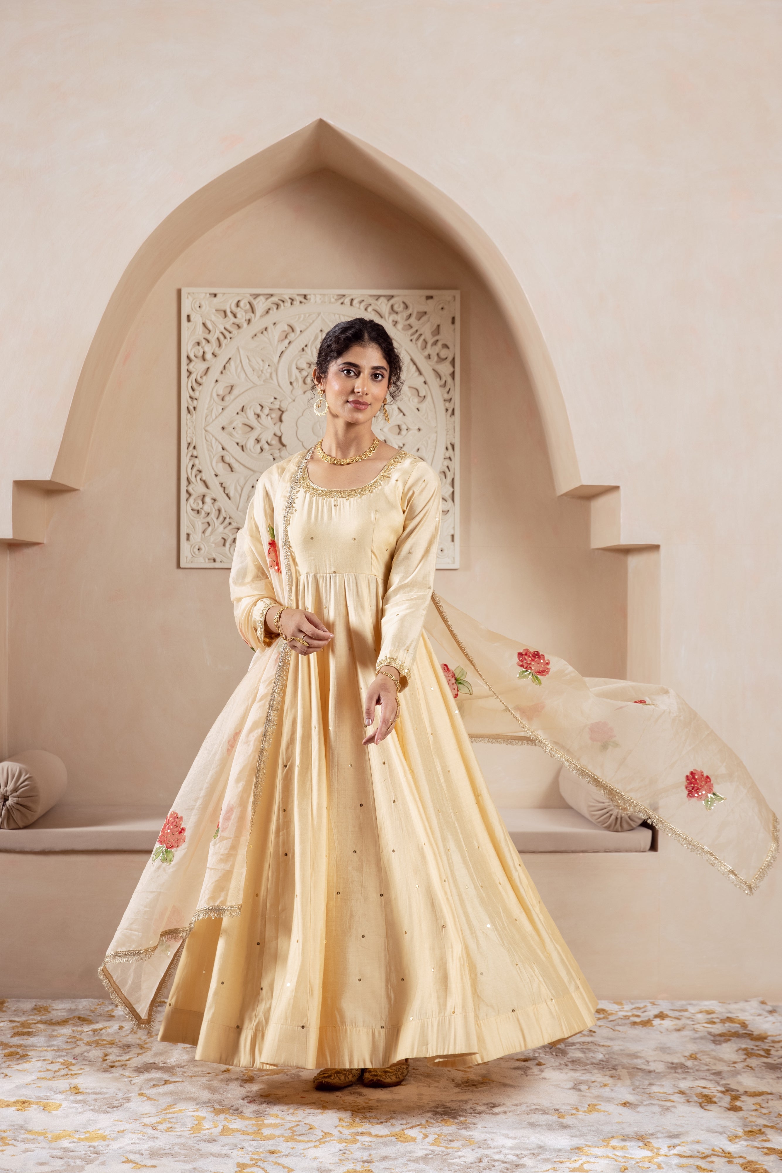 GULNAZ Golden hand painted Anarkali set