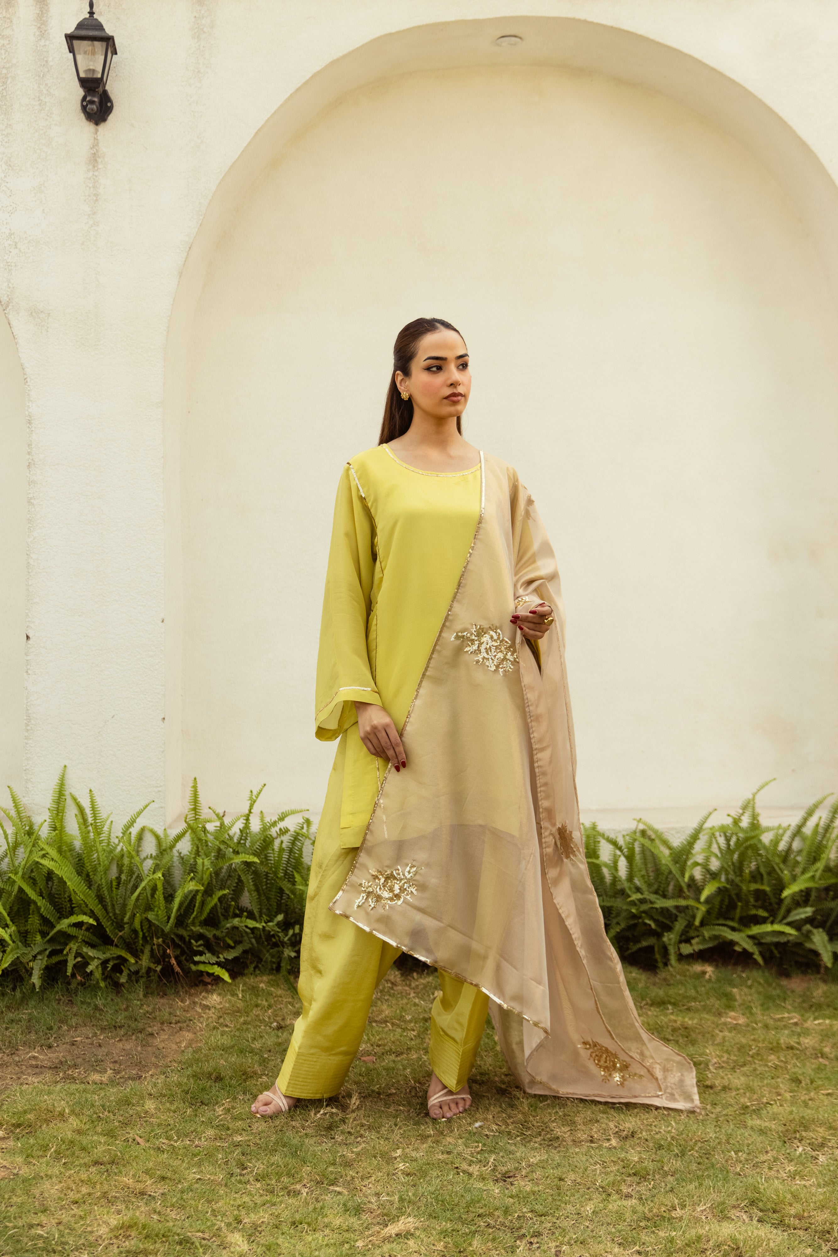 Noor Farshi Salwar Lime Green Set - Golden