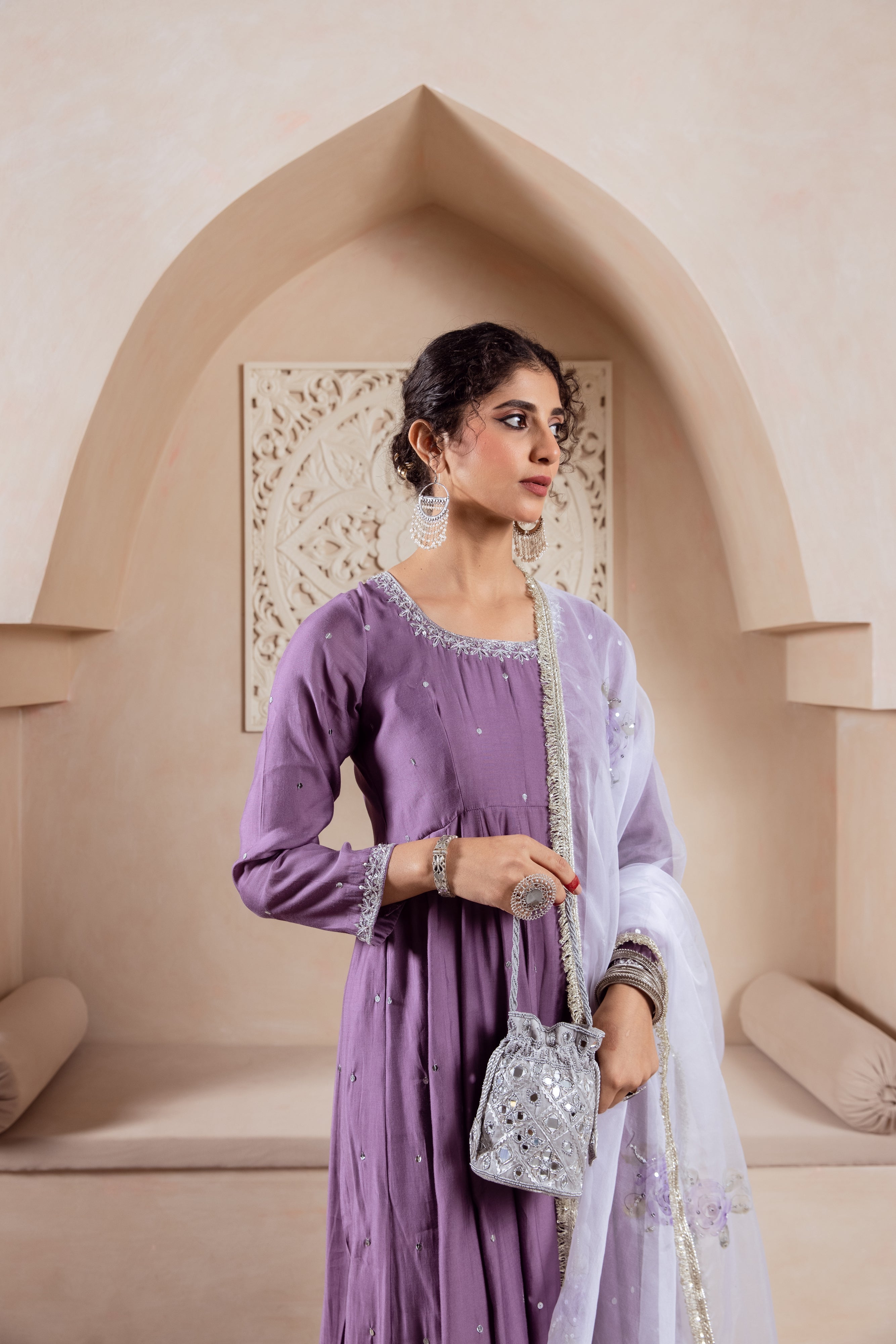 GULNAZ Mauve hand painted Anarkali set