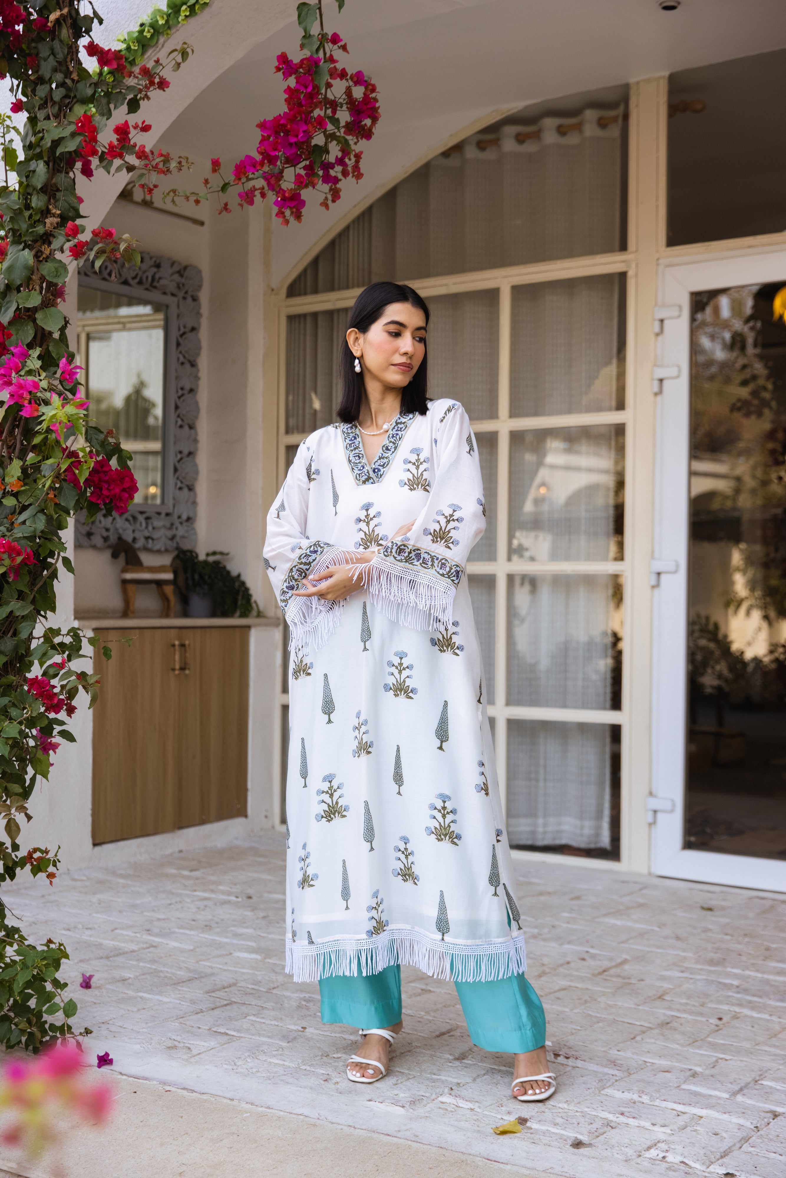 Picnic Turquoise Handblock Kurta set