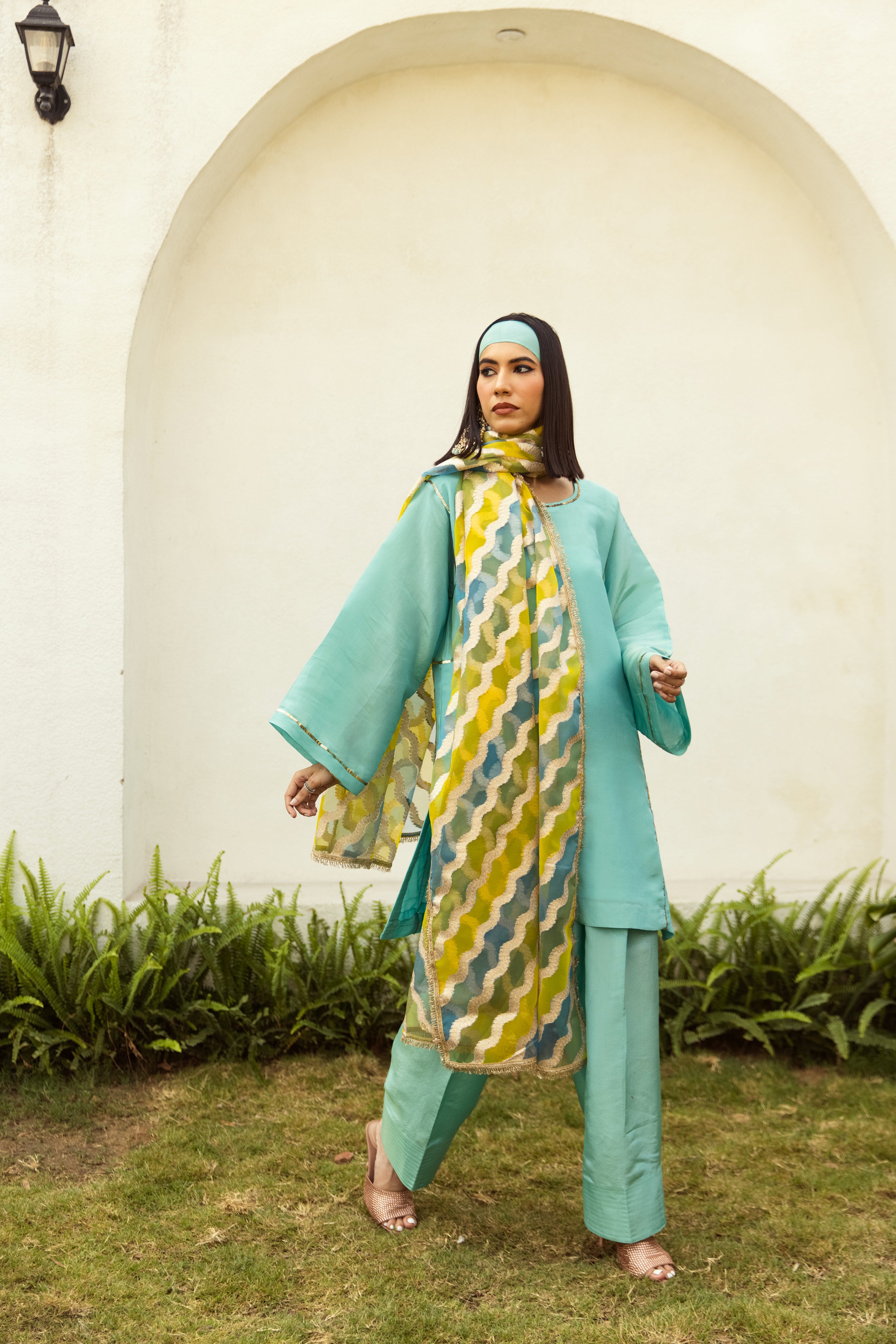 Noor Farshi Salwar Turquoise set