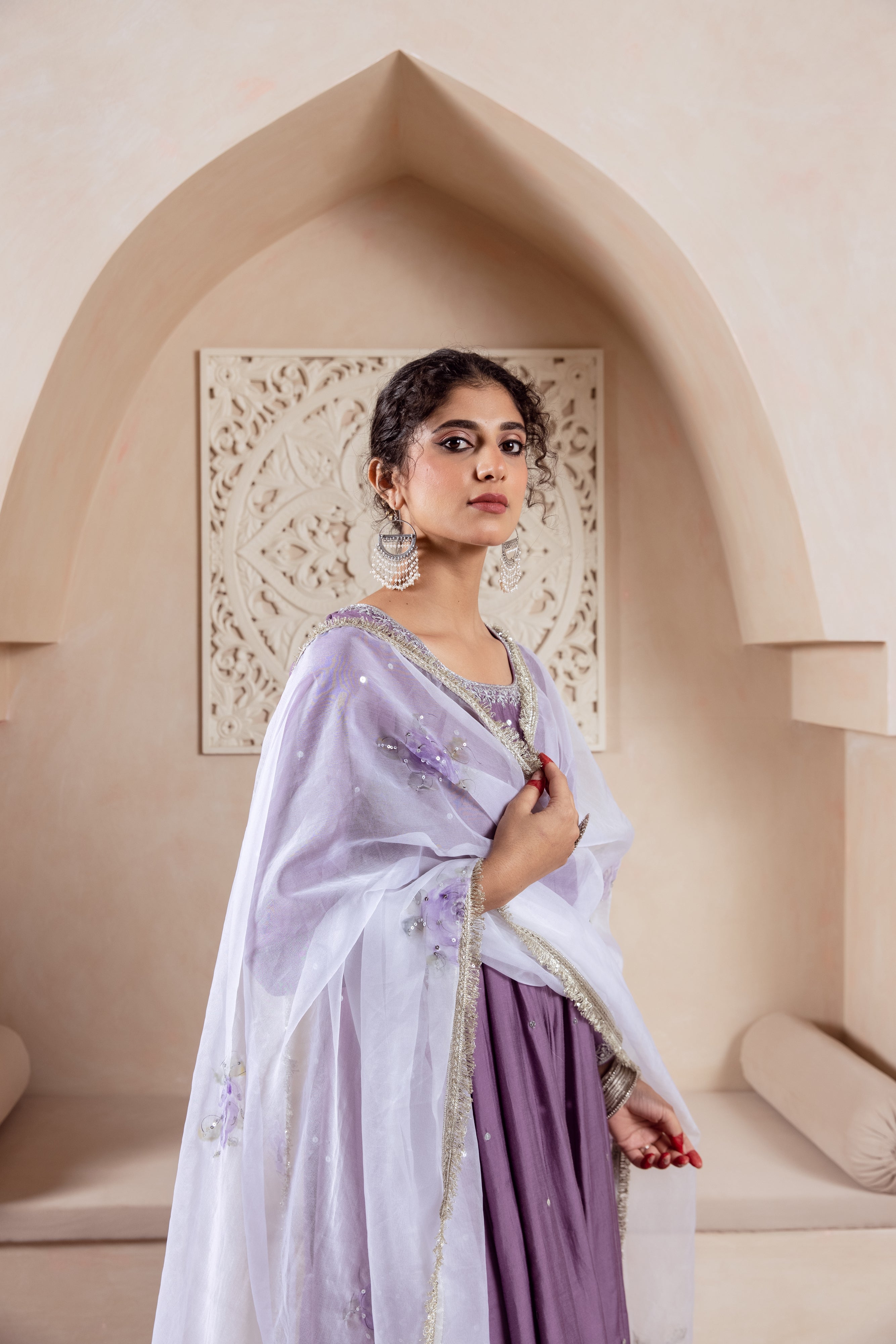 GULNAZ Mauve hand painted Anarkali set