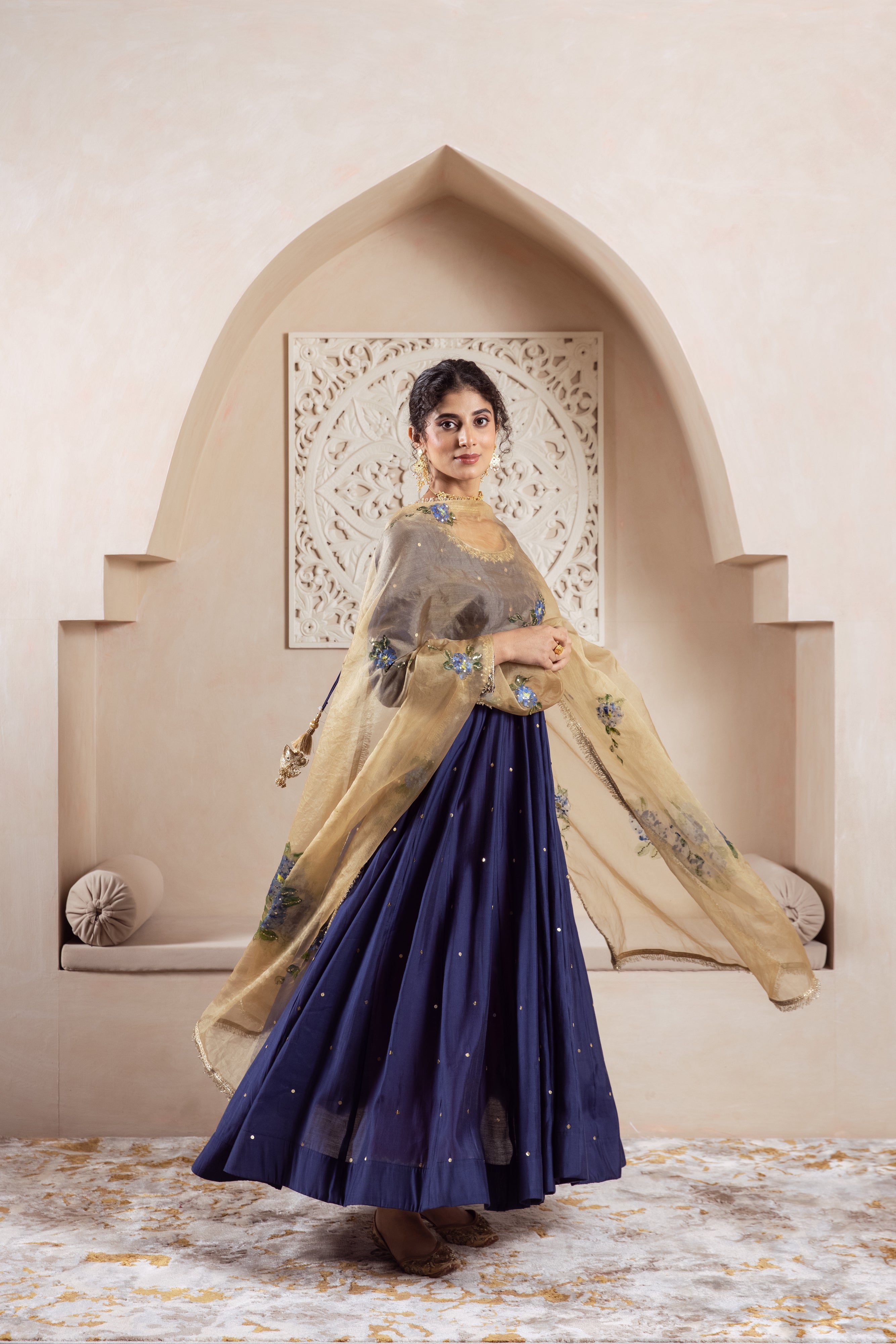 GULNAZ Navy blue hand painted Anarkali set