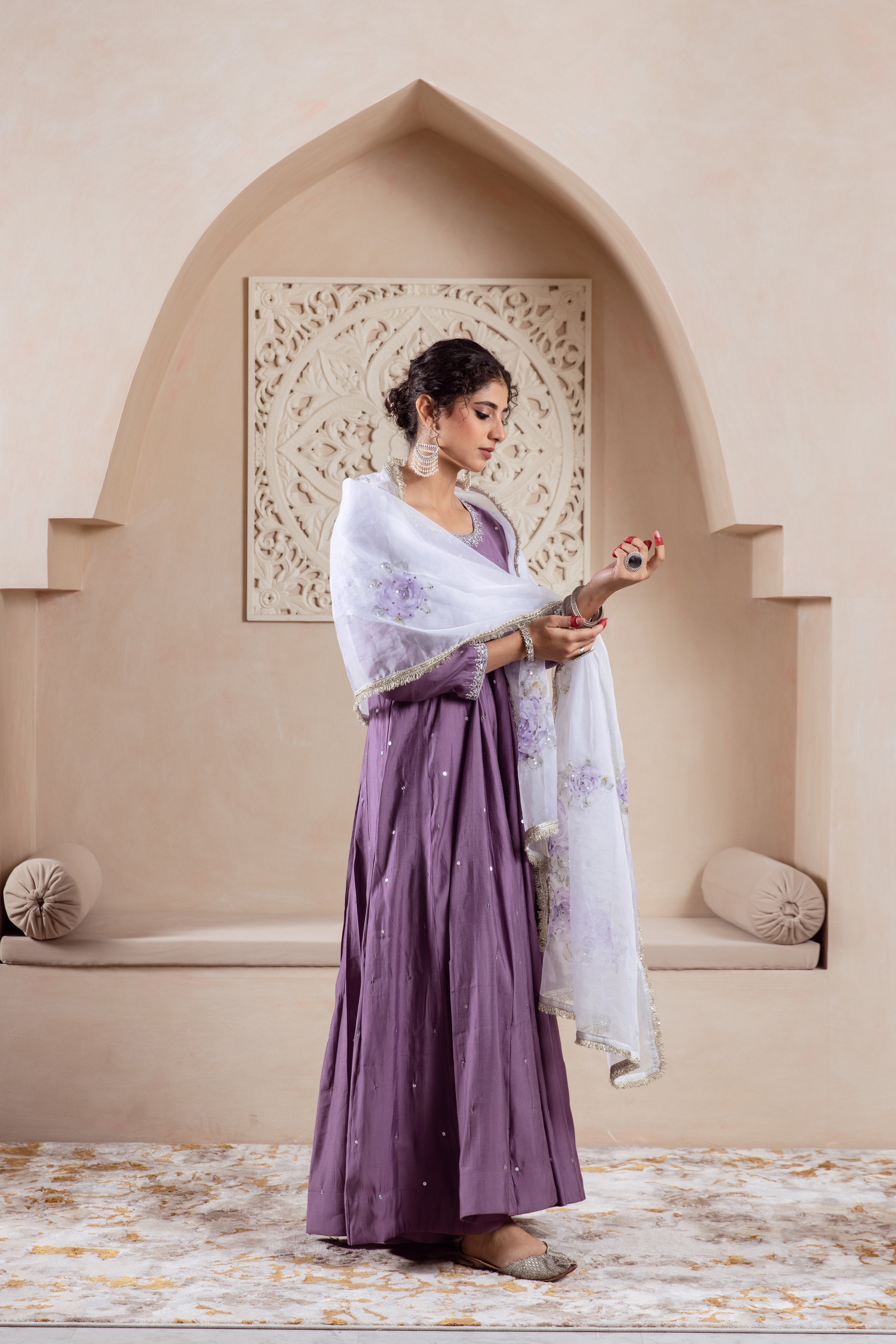 GULNAZ Mauve hand painted Anarkali set