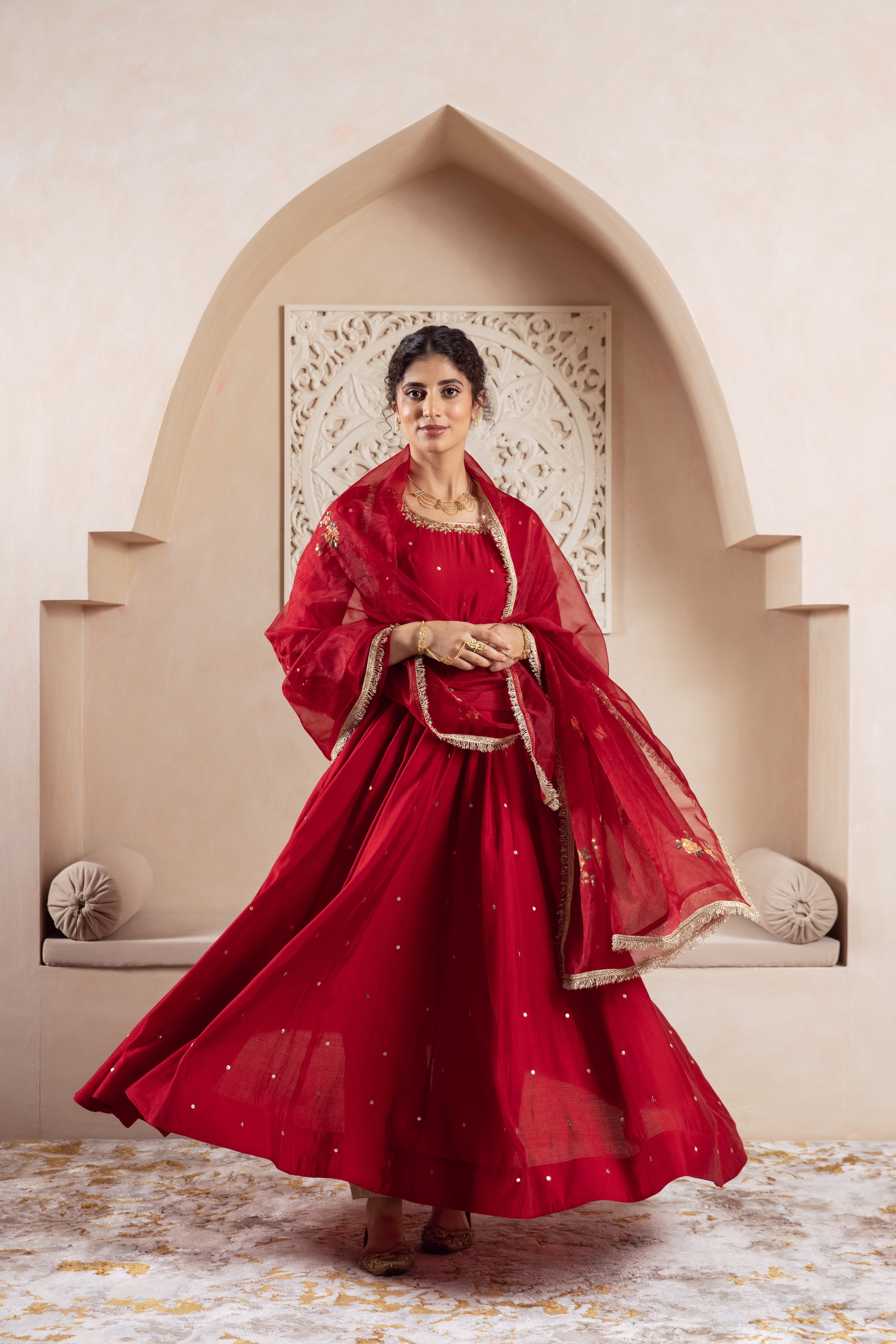 GULNAZ Maroon rose hand painted Anarkali set