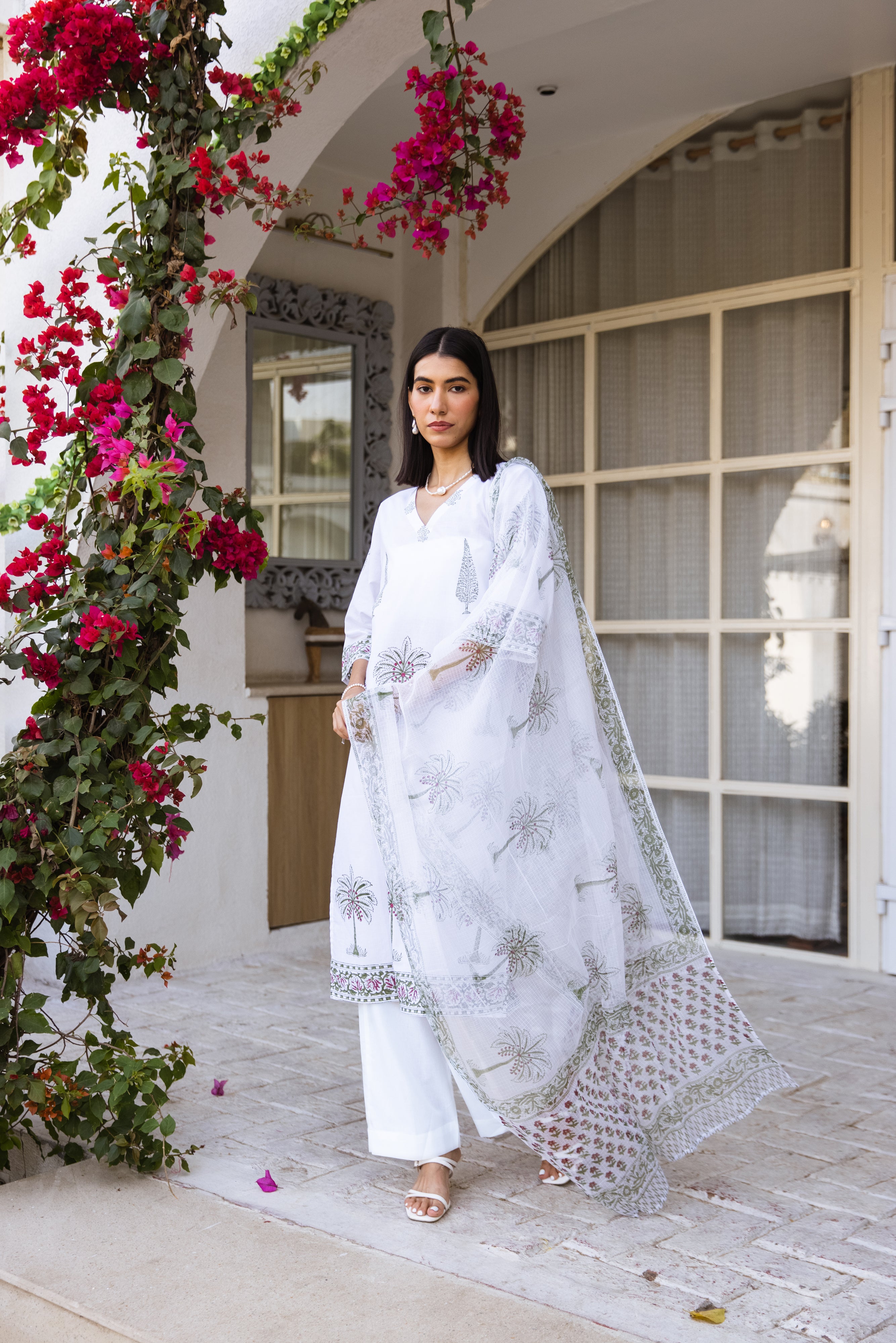 Picnic Palm tree Handblock Kurta Set