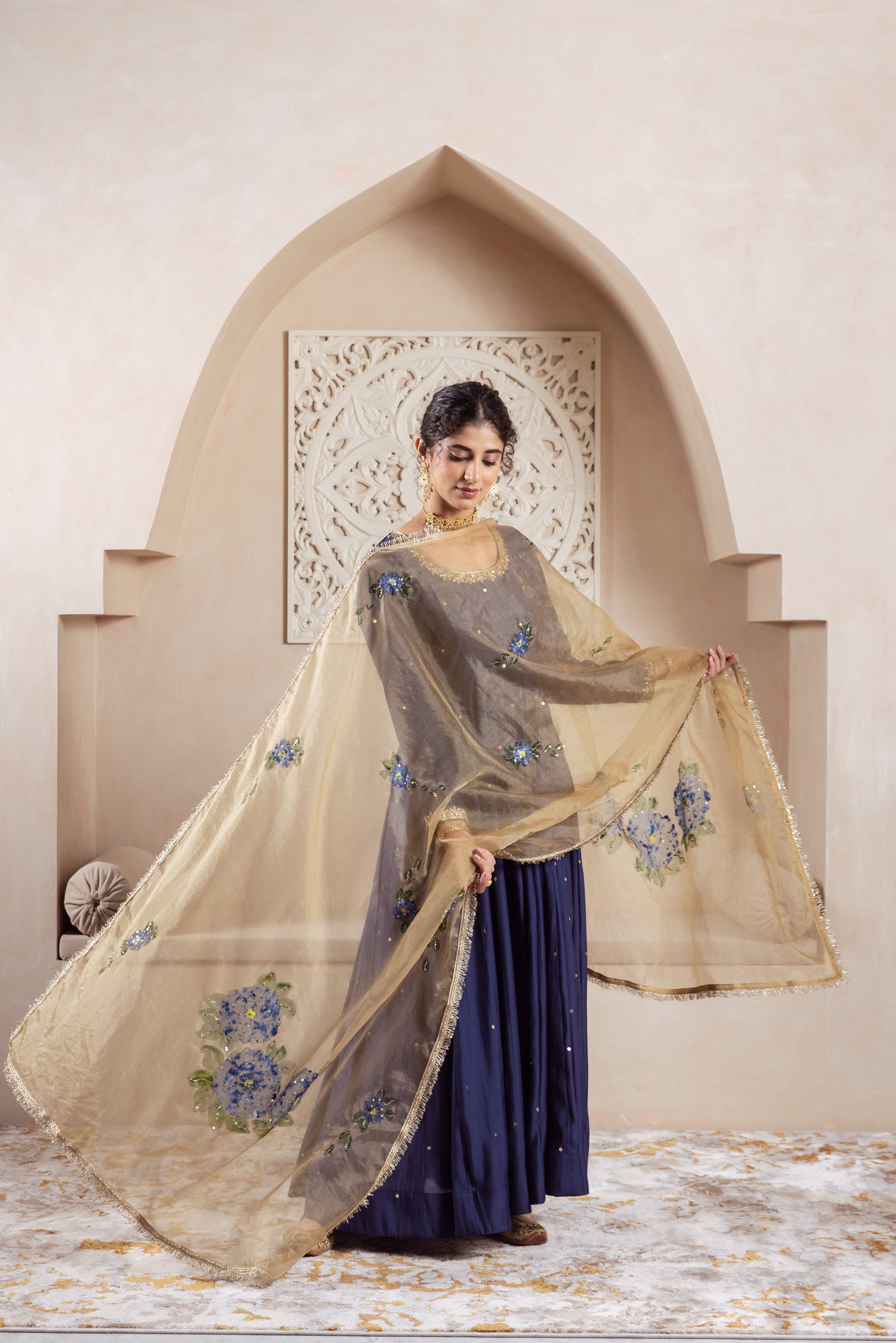 GULNAZ Navy blue hand painted Anarkali set