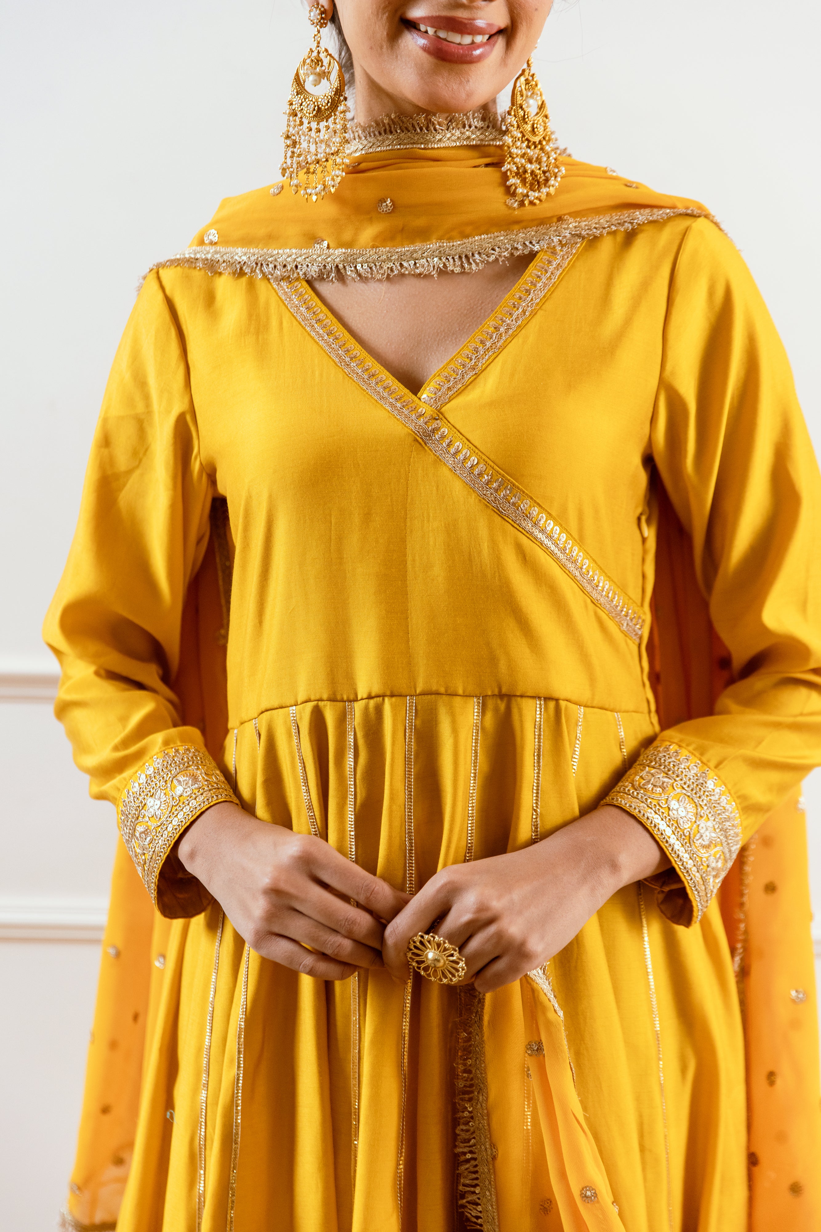 Salma Sitara Mustard Angrakha set