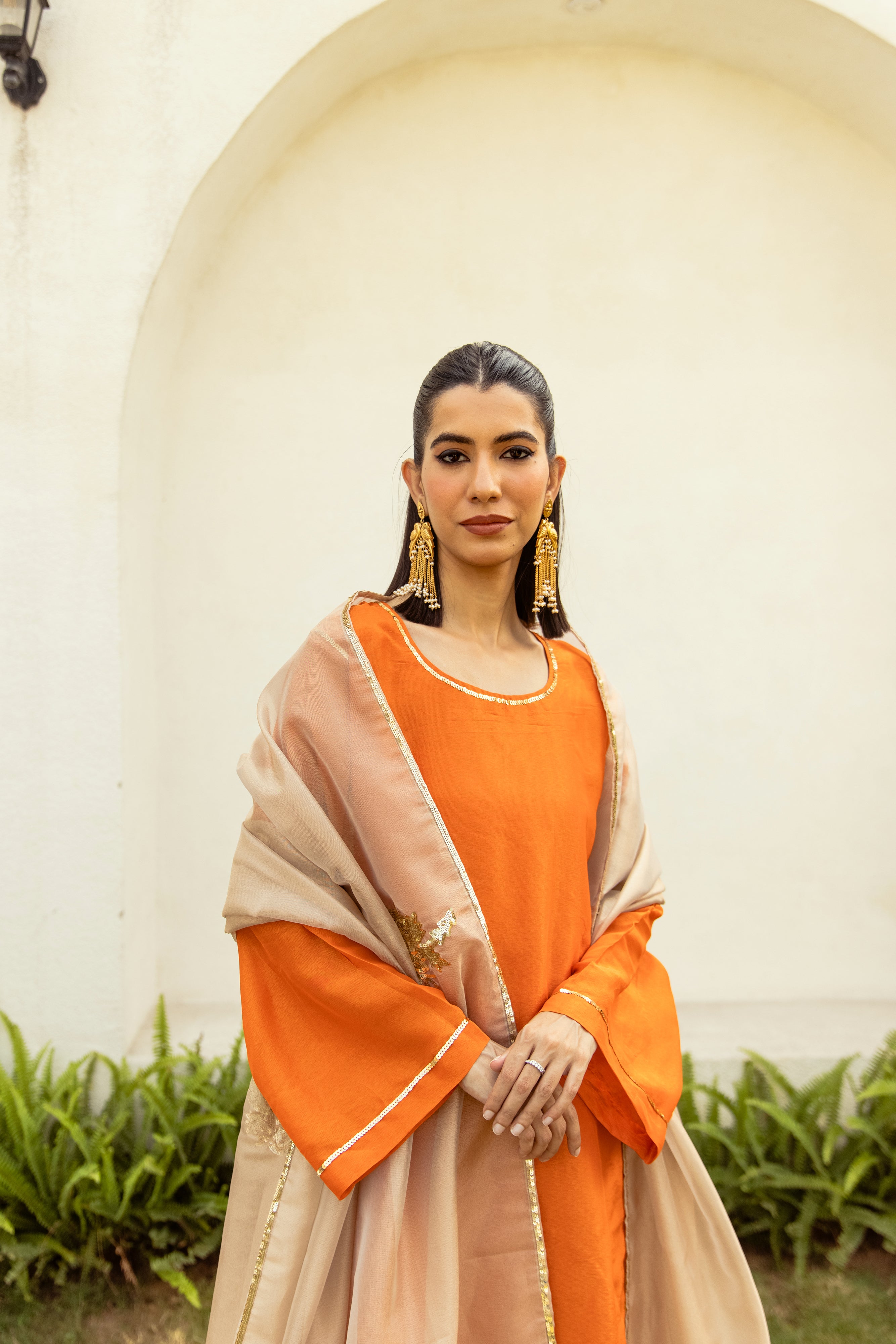 Noor Farshi Salwar Orange Set - Golden
