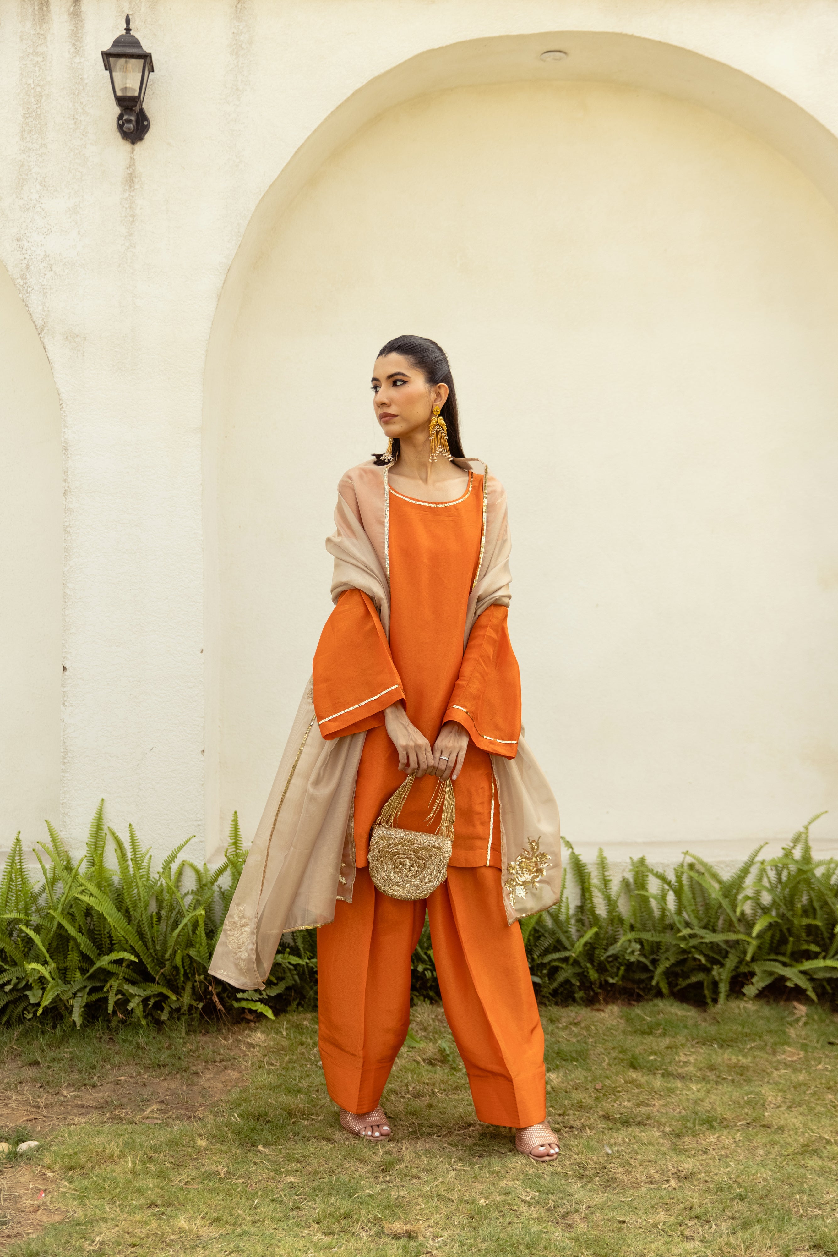 Noor Farshi Salwar Orange Set - Golden