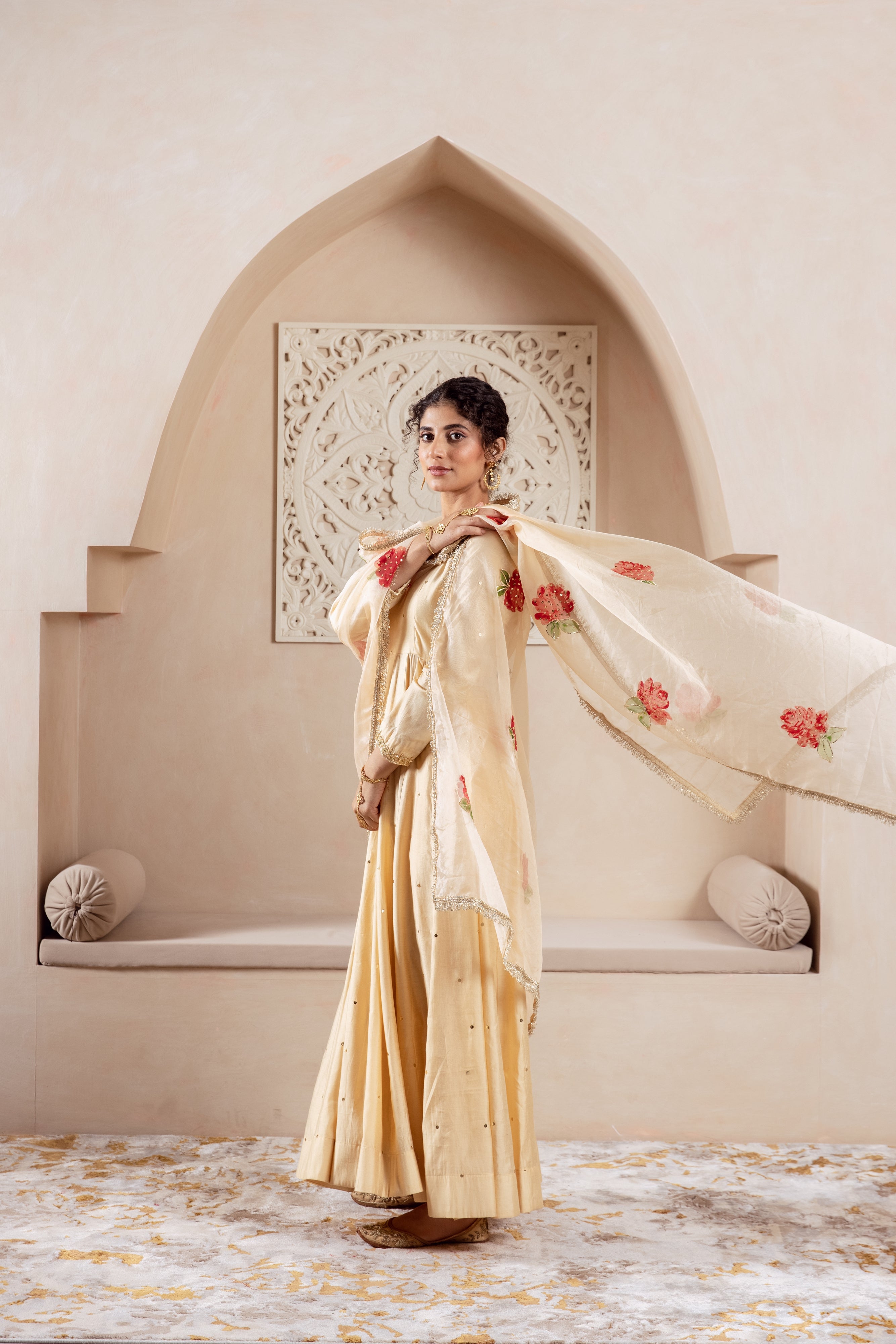 GULNAZ Golden hand painted Anarkali set