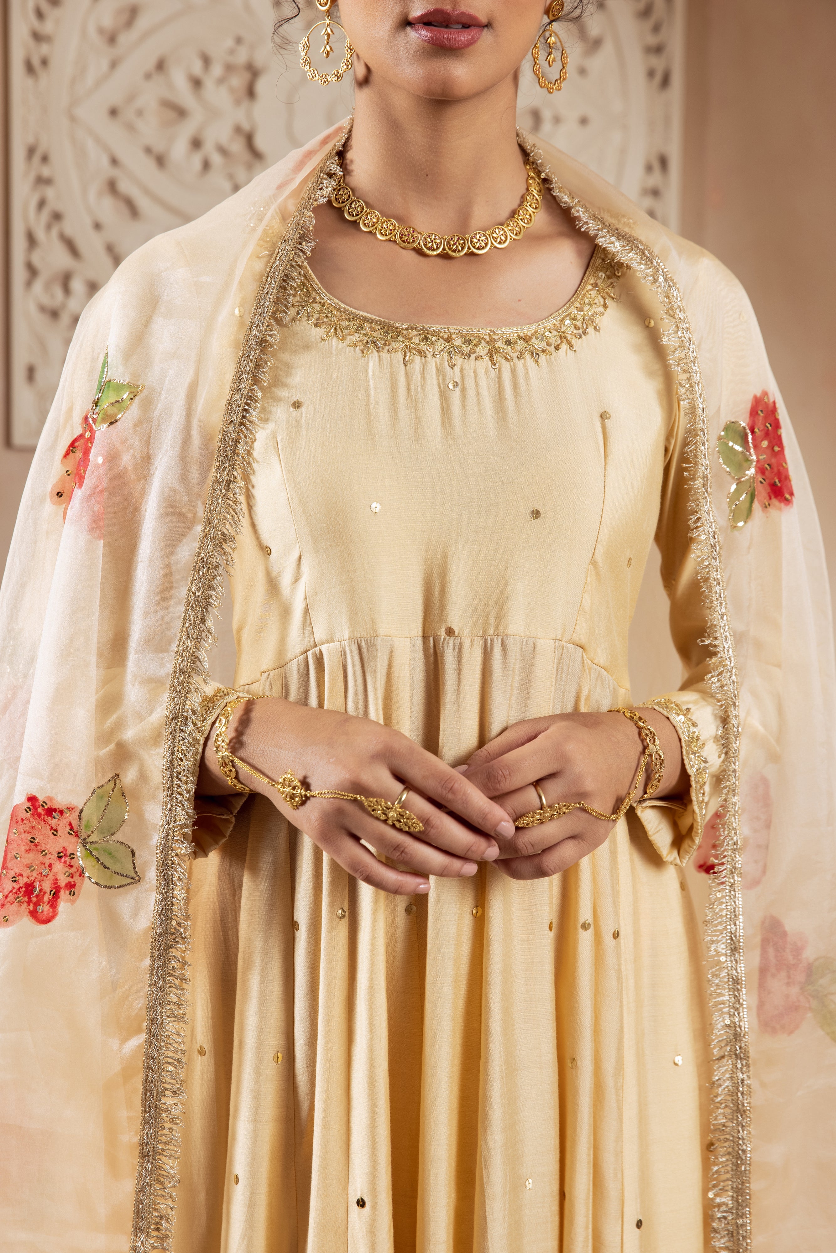 GULNAZ Golden hand painted Anarkali set