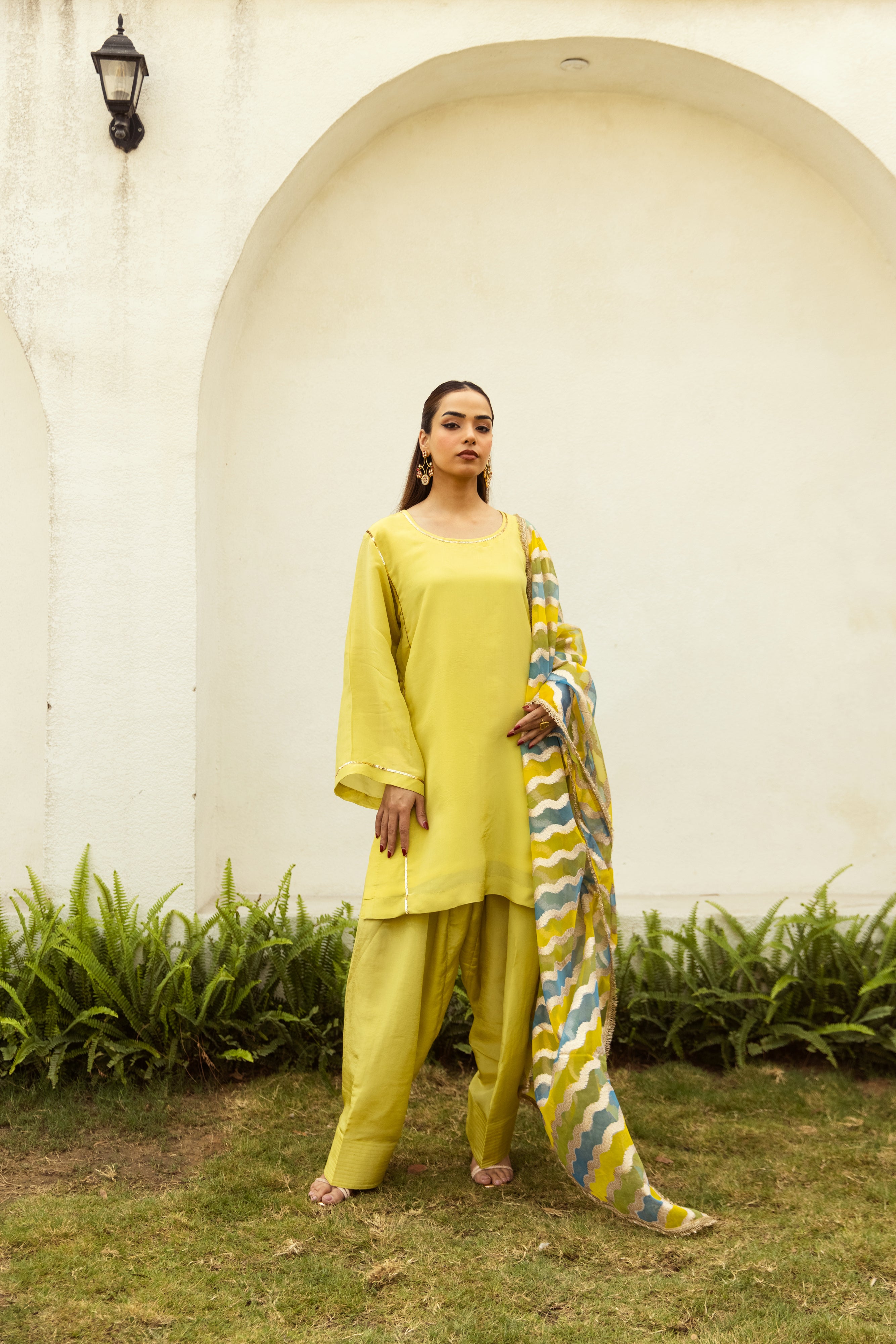 Noor Farshi Salwar Lime Green set