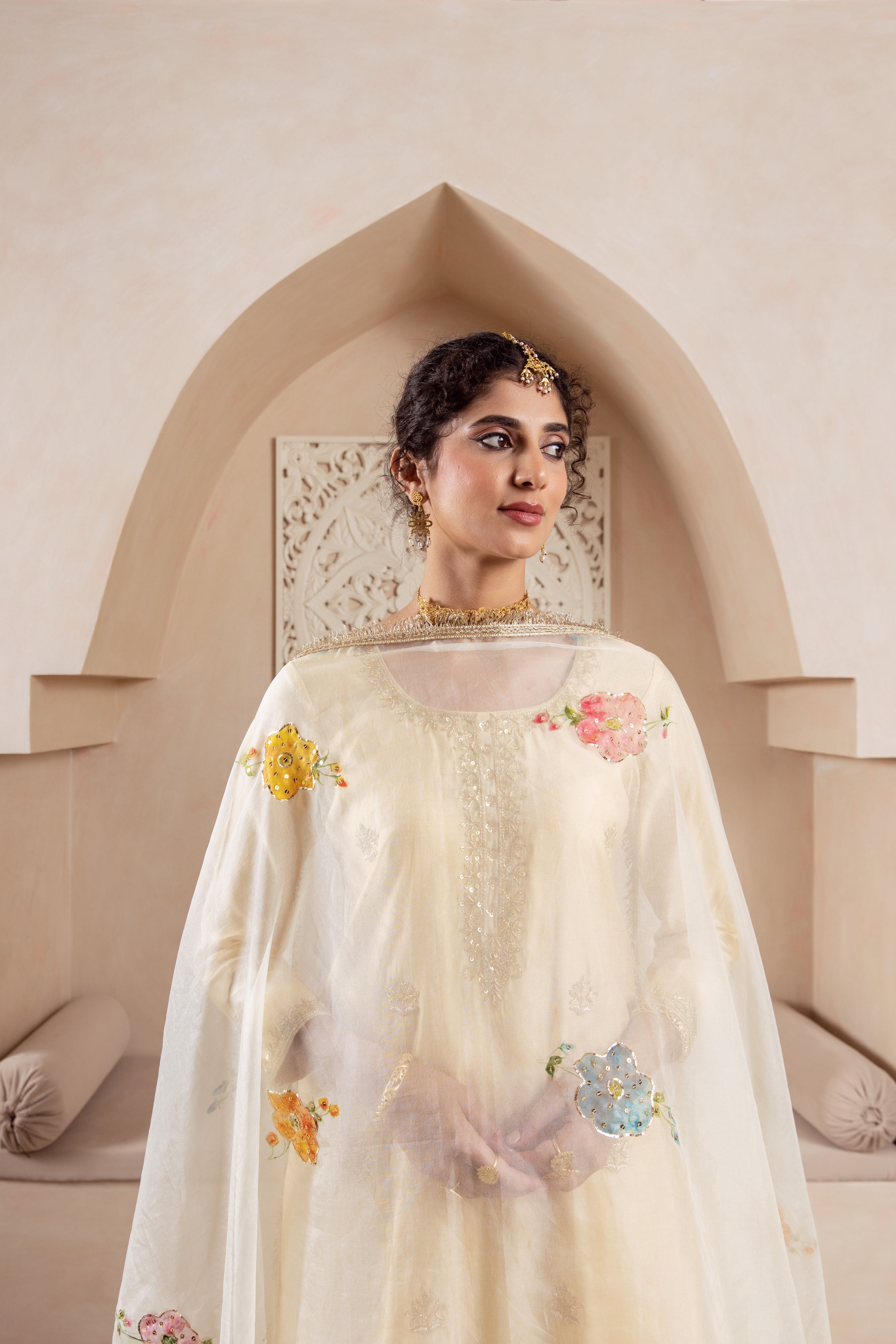 GULNAZ golden hand painted sharara set