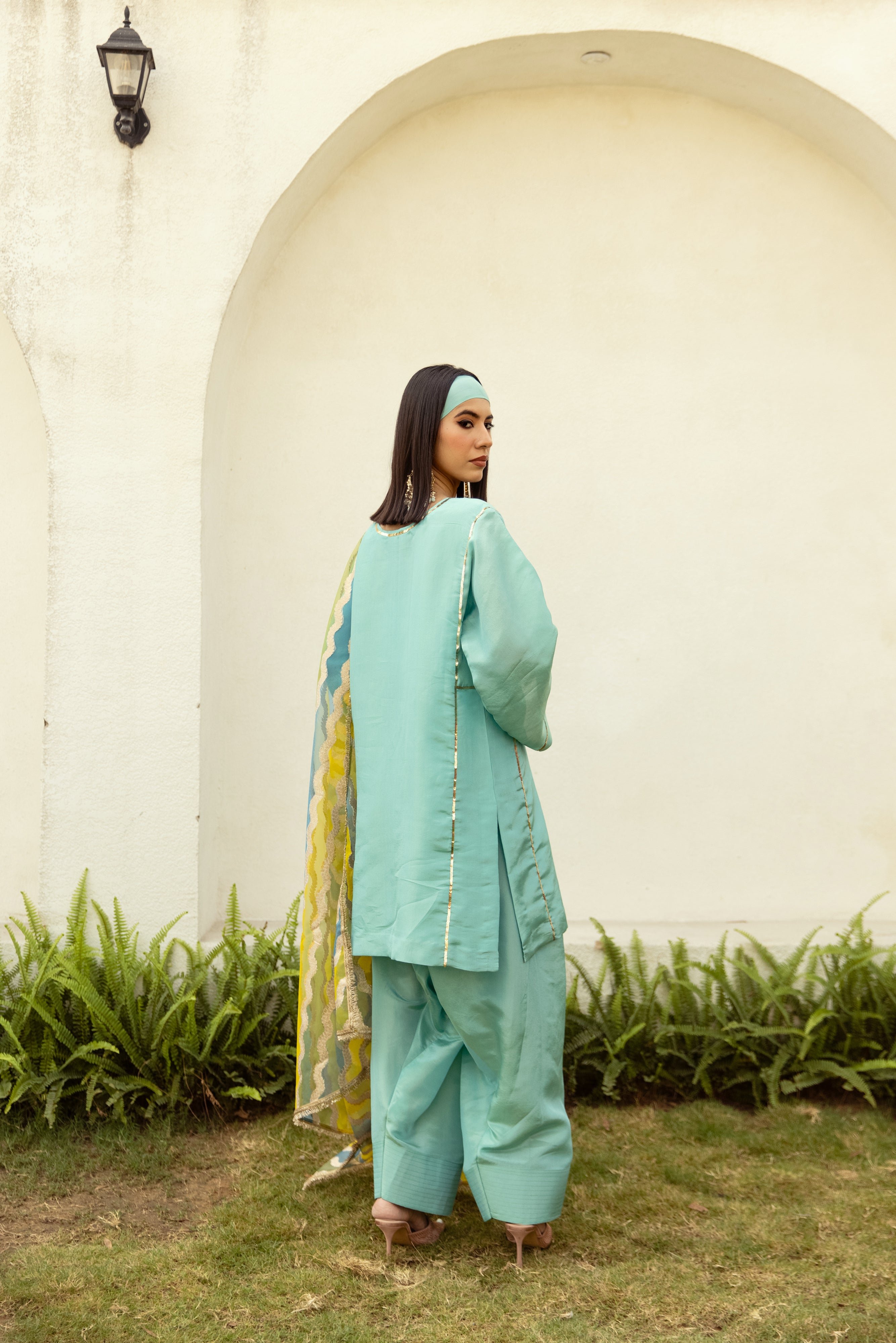 Noor Farshi Salwar Turquoise set