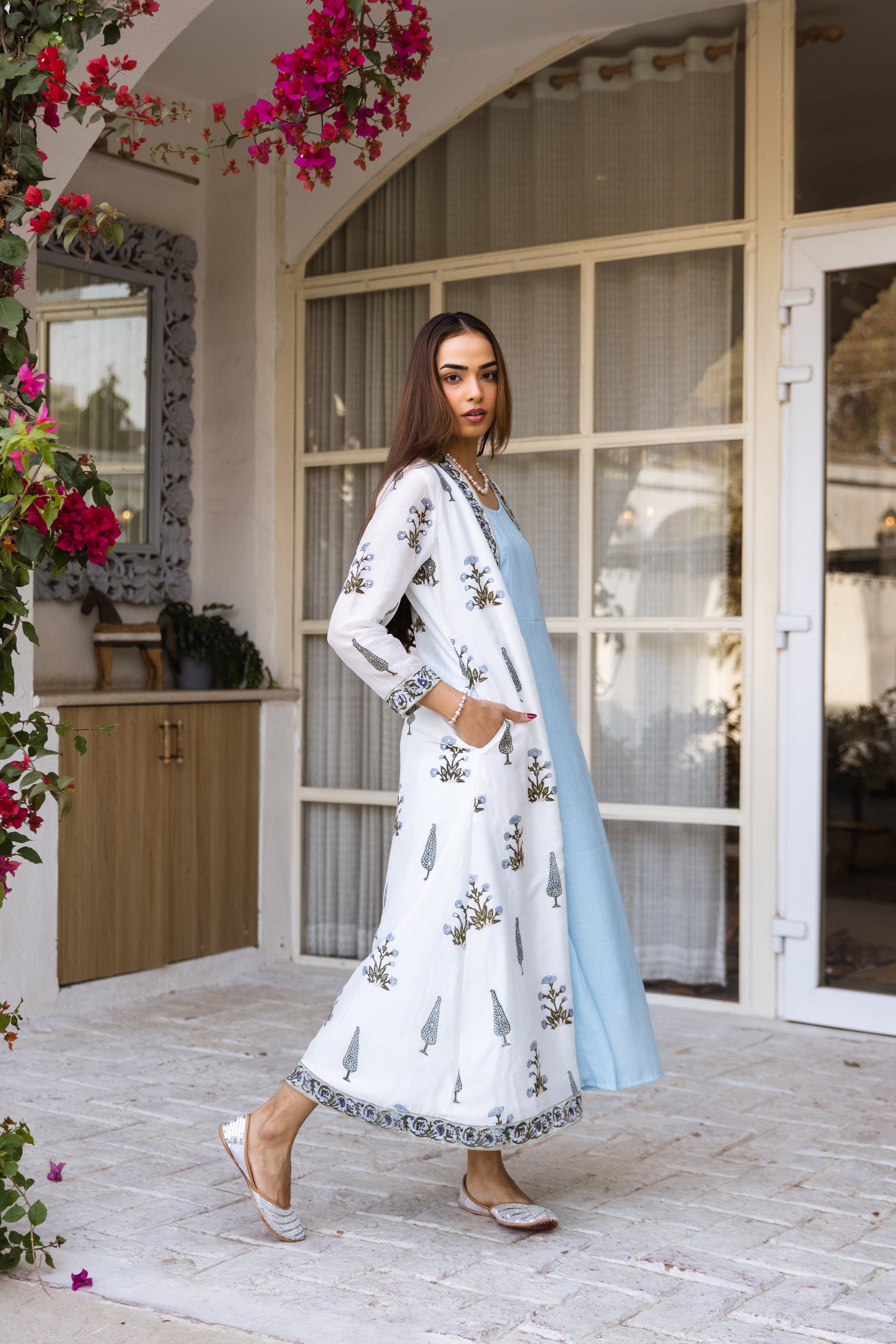 Picnic Turquoise Handblock Jacket set