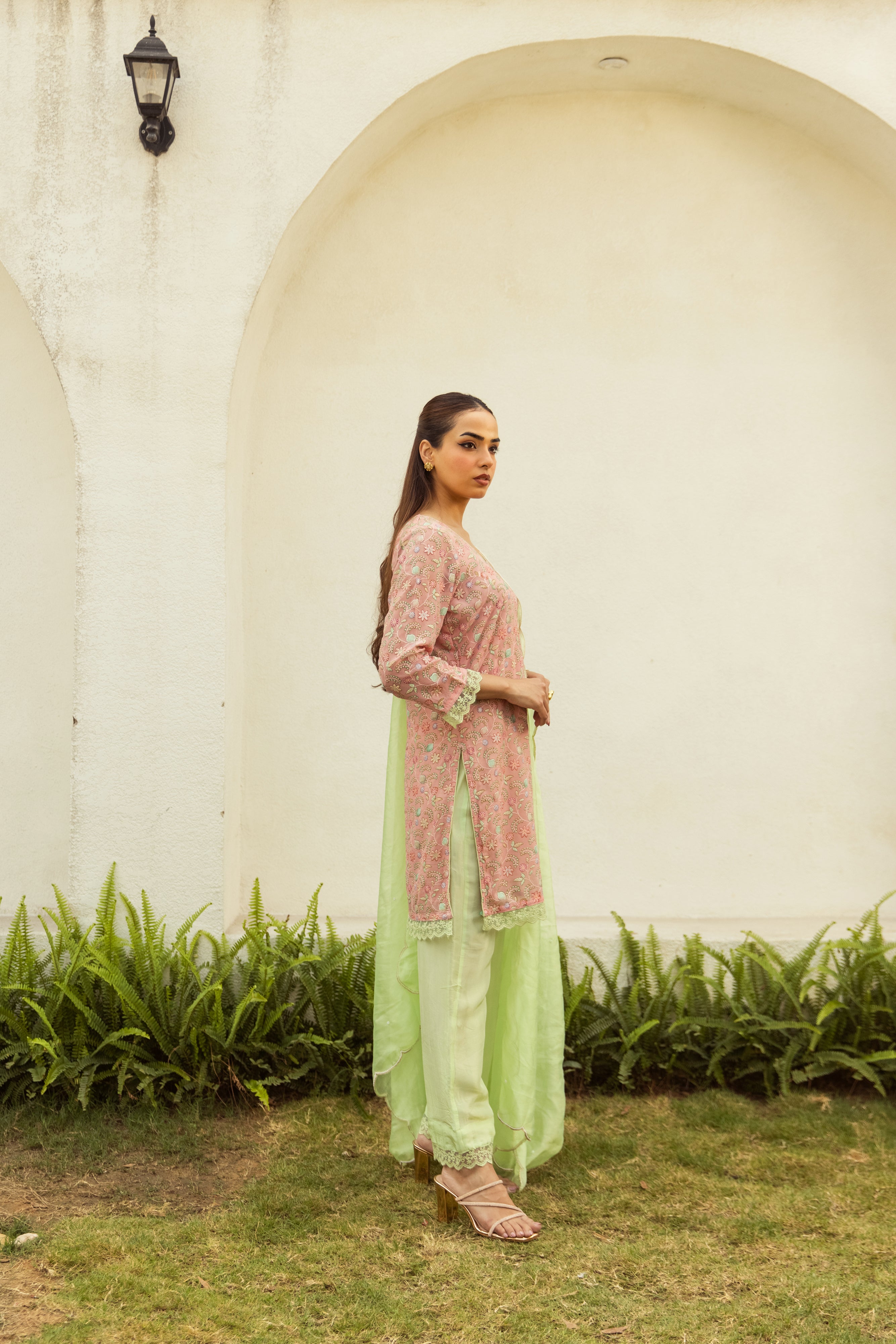 Noor Peach embroidered set