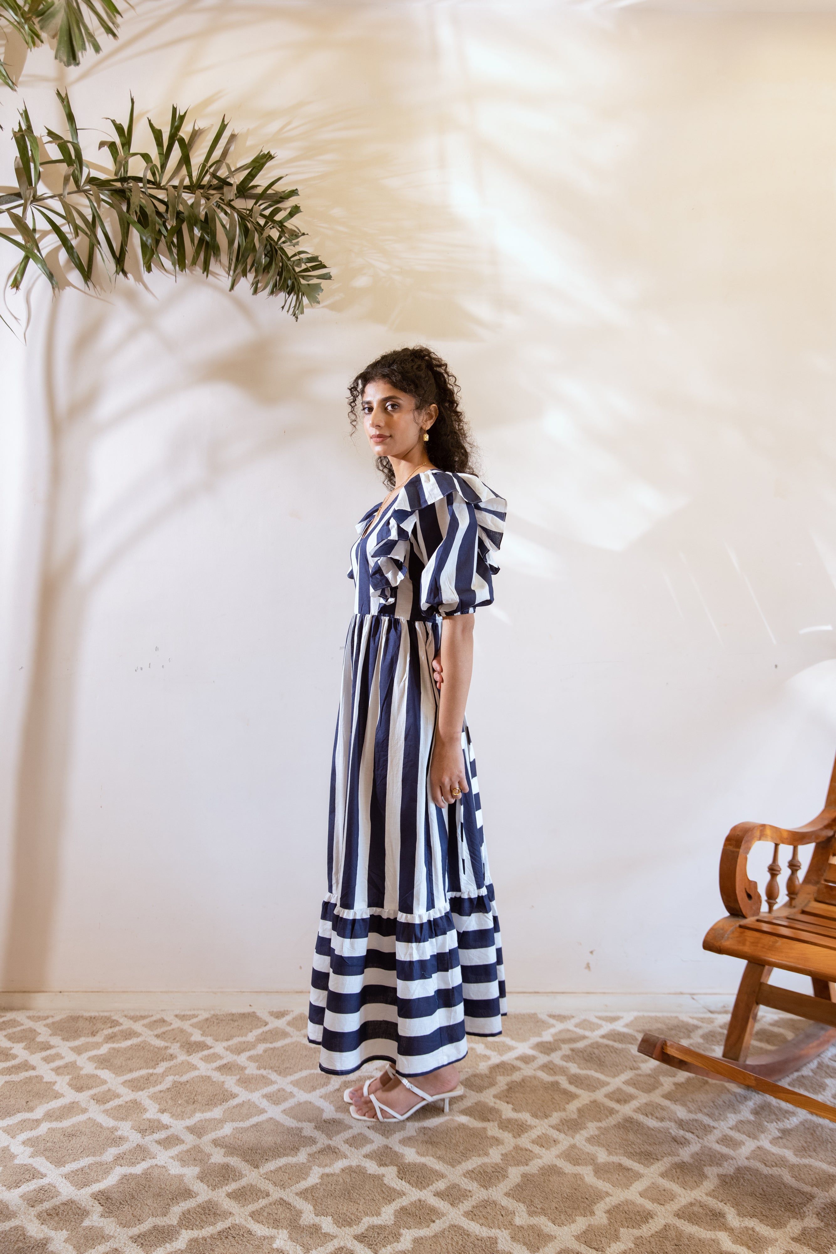 Bagh Blue white stripes dress