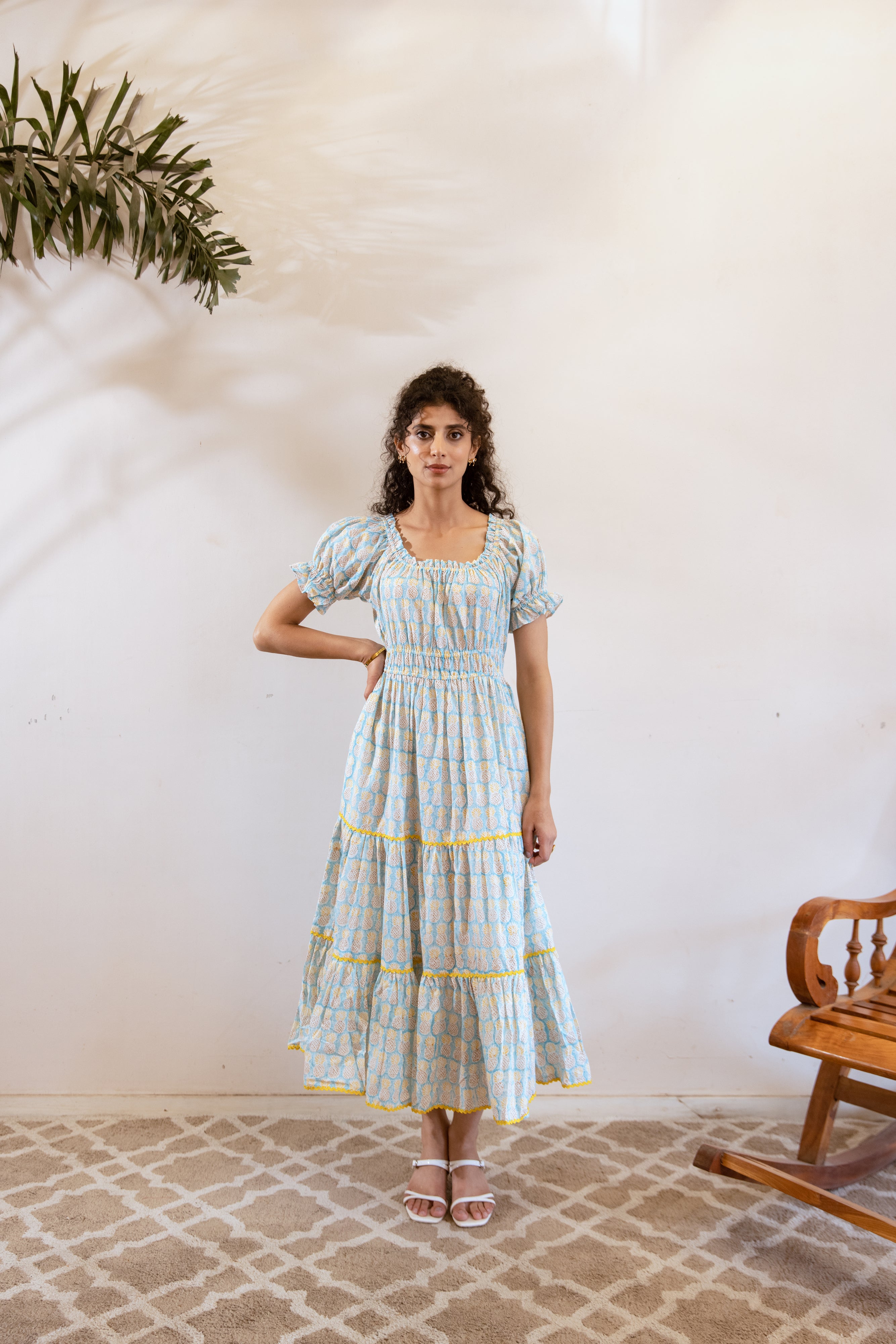 Turquoise Pineapple handblock dress