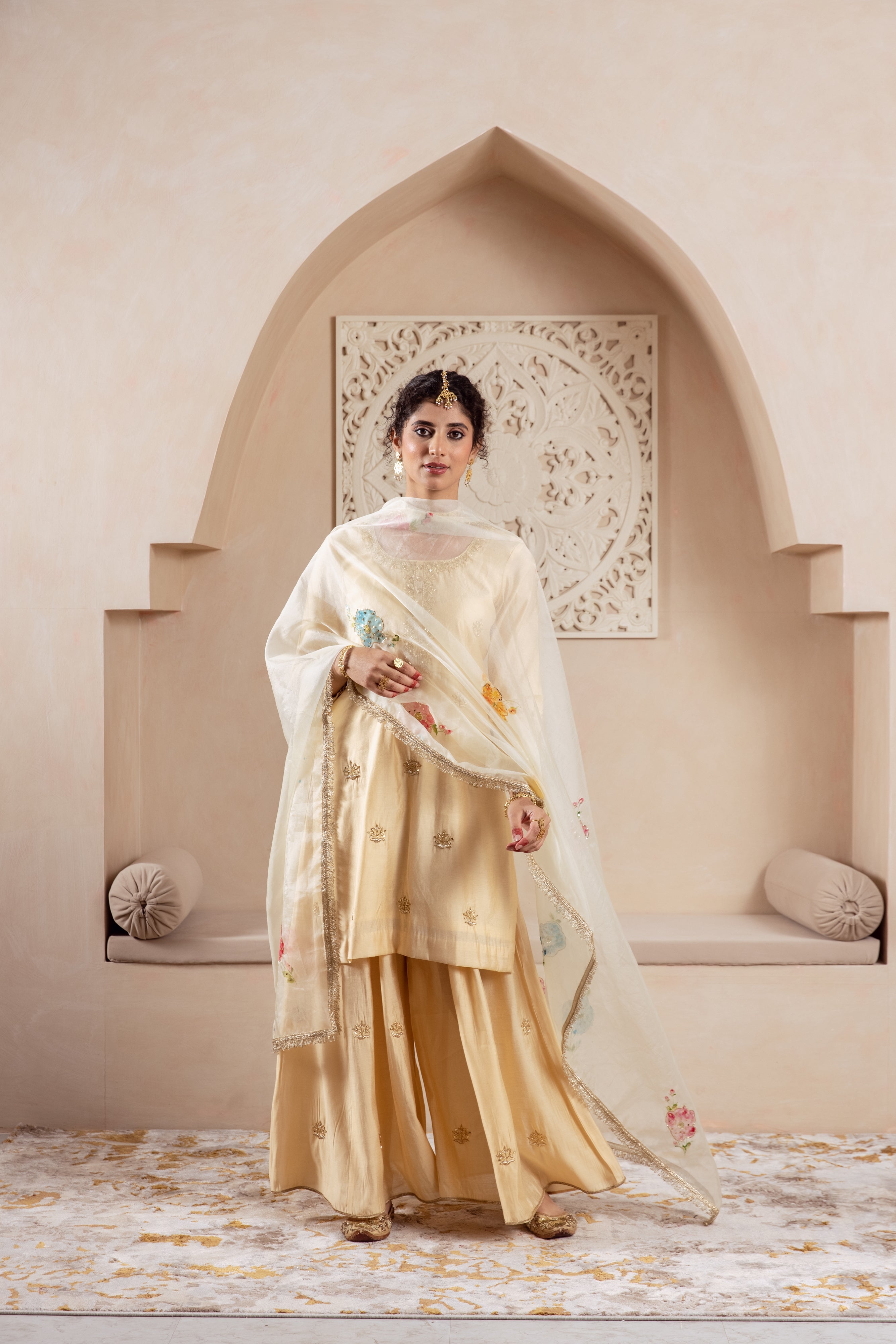 GULNAZ golden hand painted sharara set