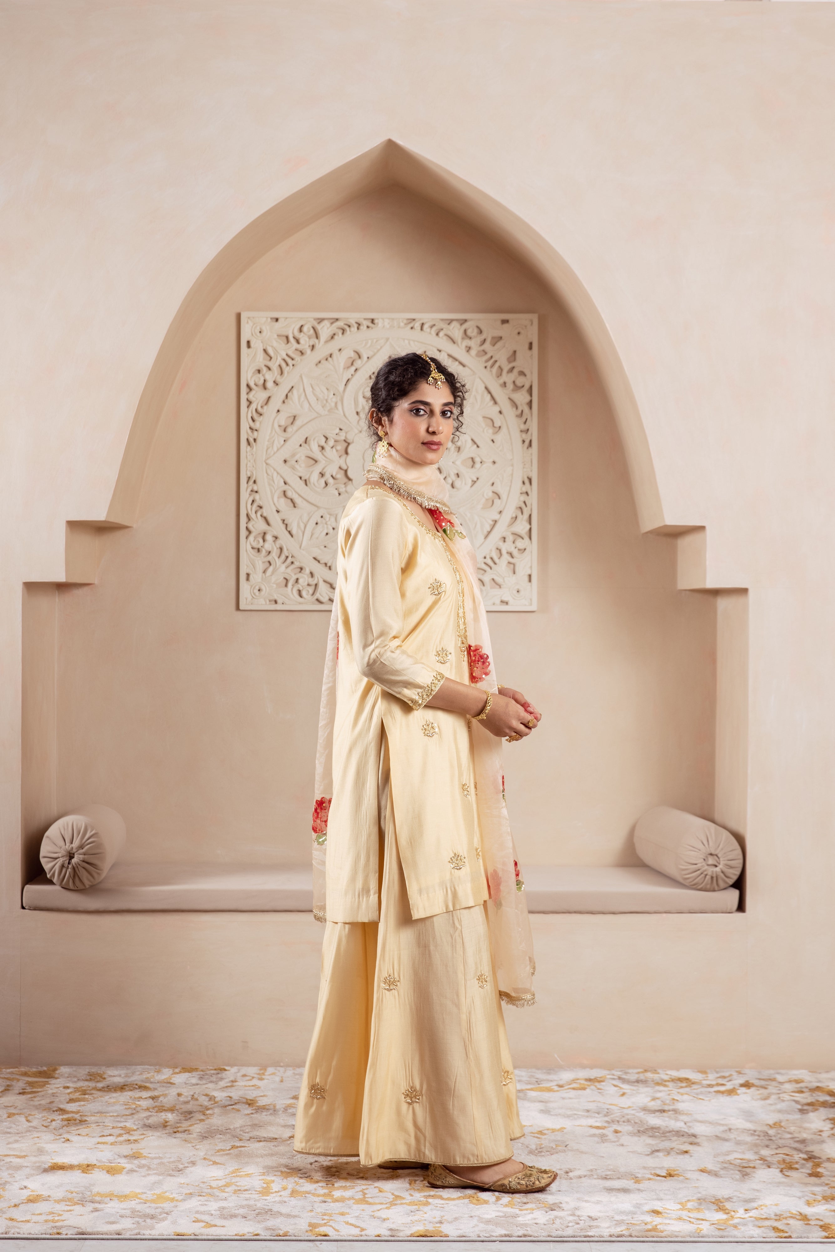 GULNAZ golden hand painted sharara set