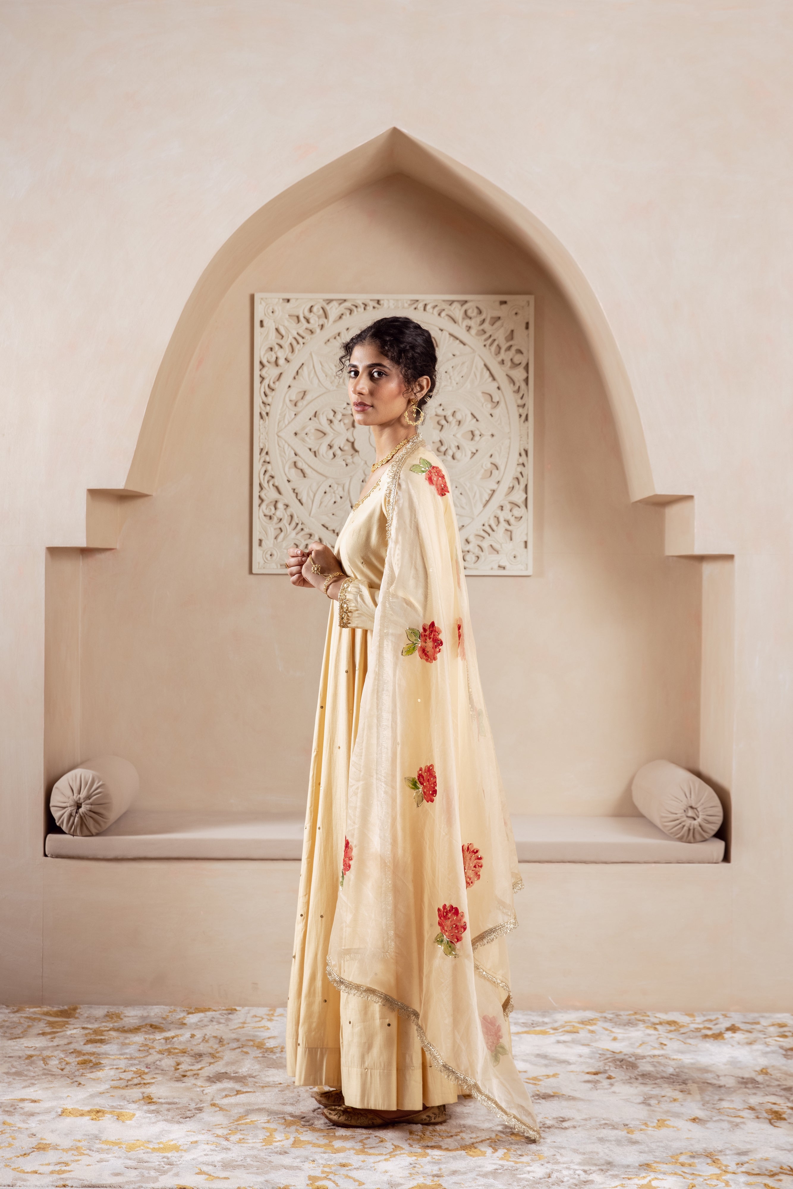 GULNAZ Golden hand painted Anarkali set