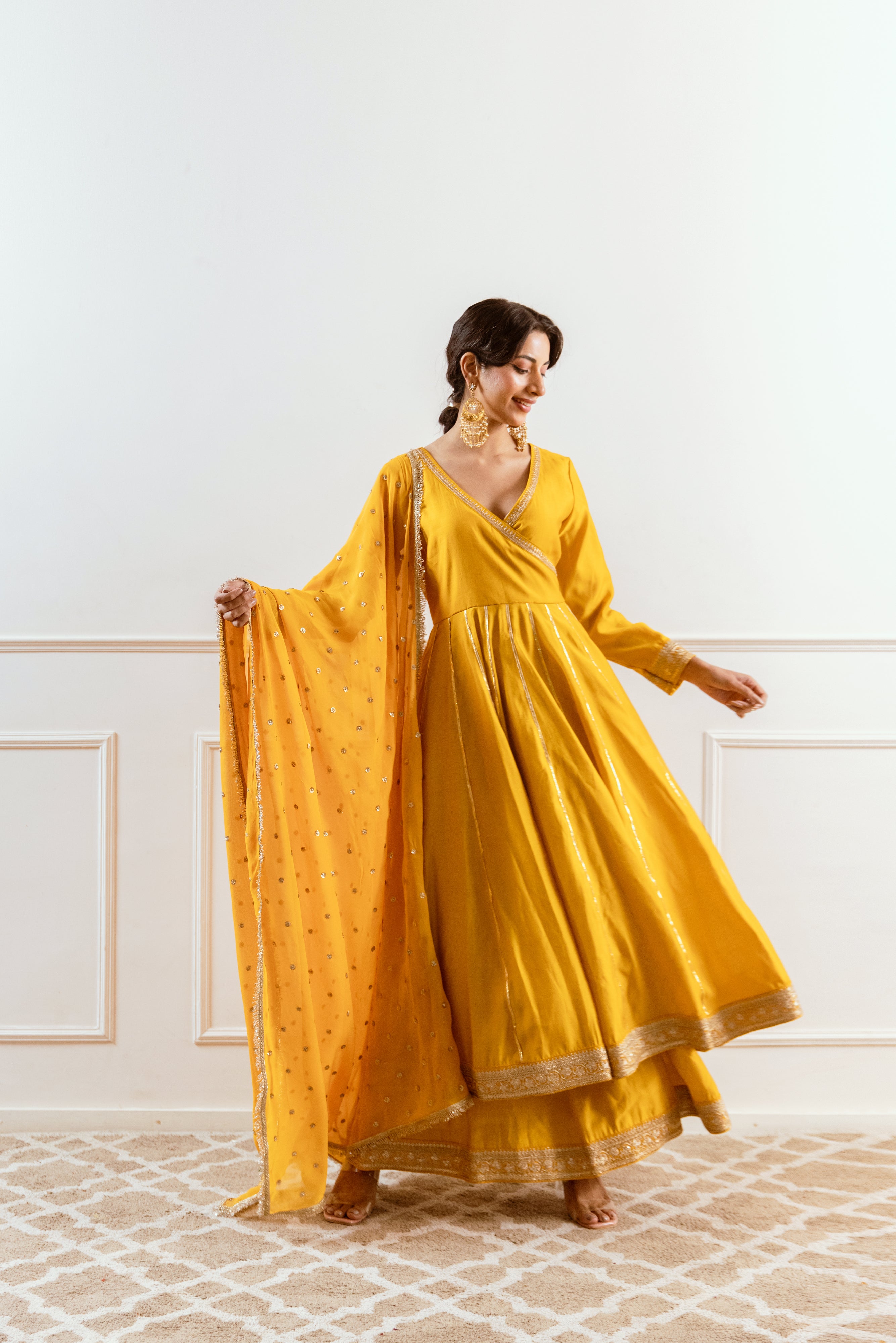Salma Sitara Mustard Angrakha set