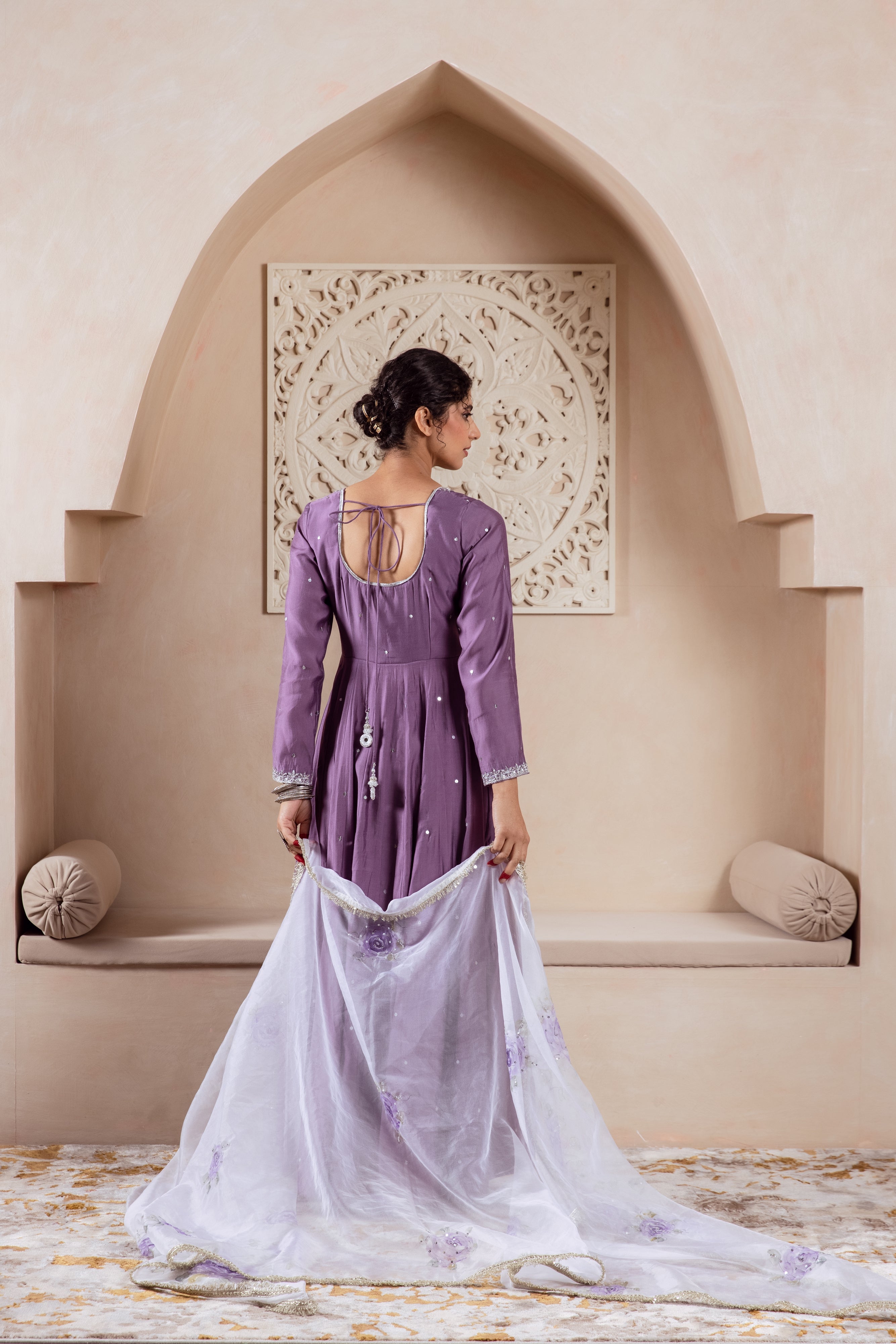 GULNAZ Mauve hand painted Anarkali set