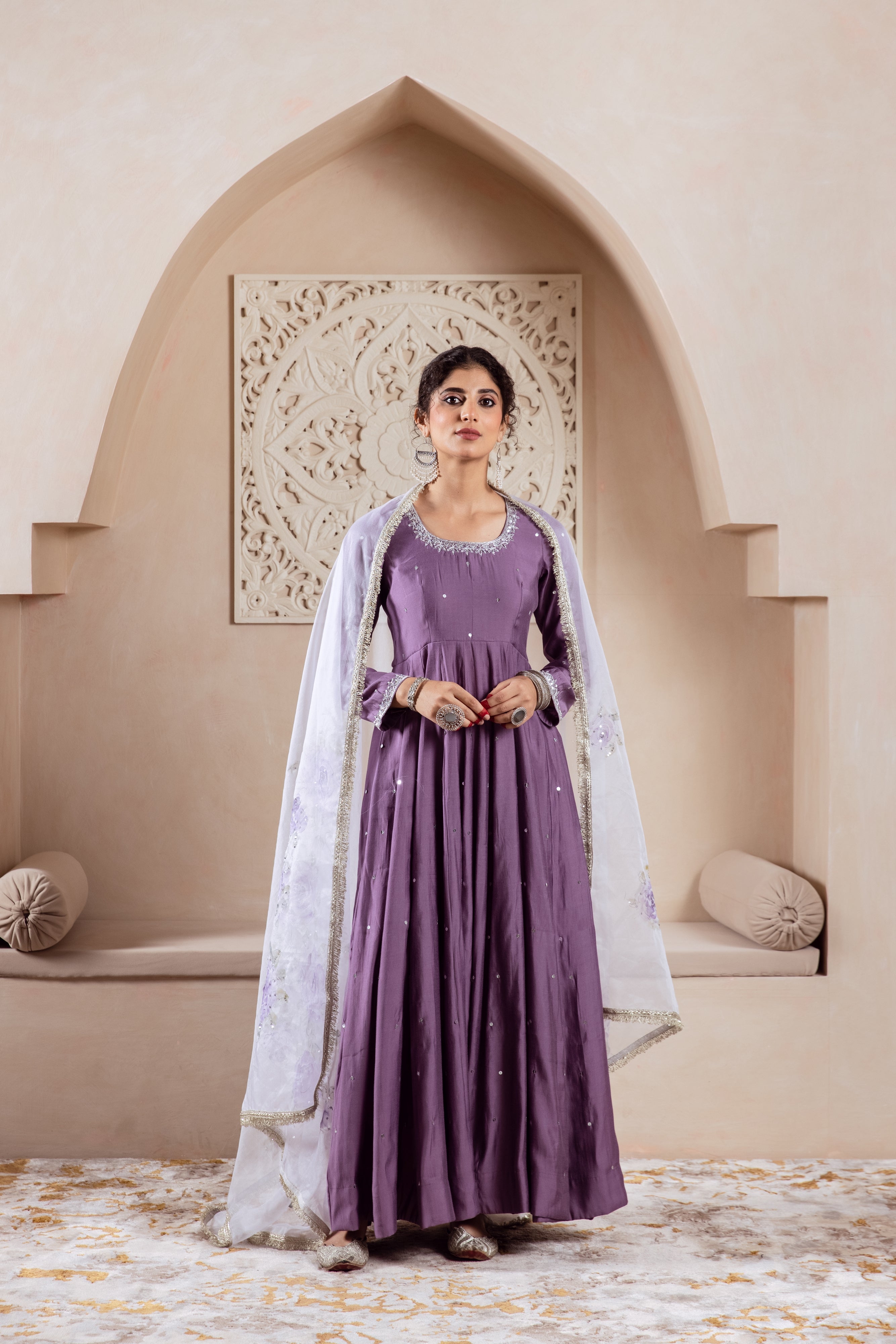 GULNAZ Mauve hand painted Anarkali set