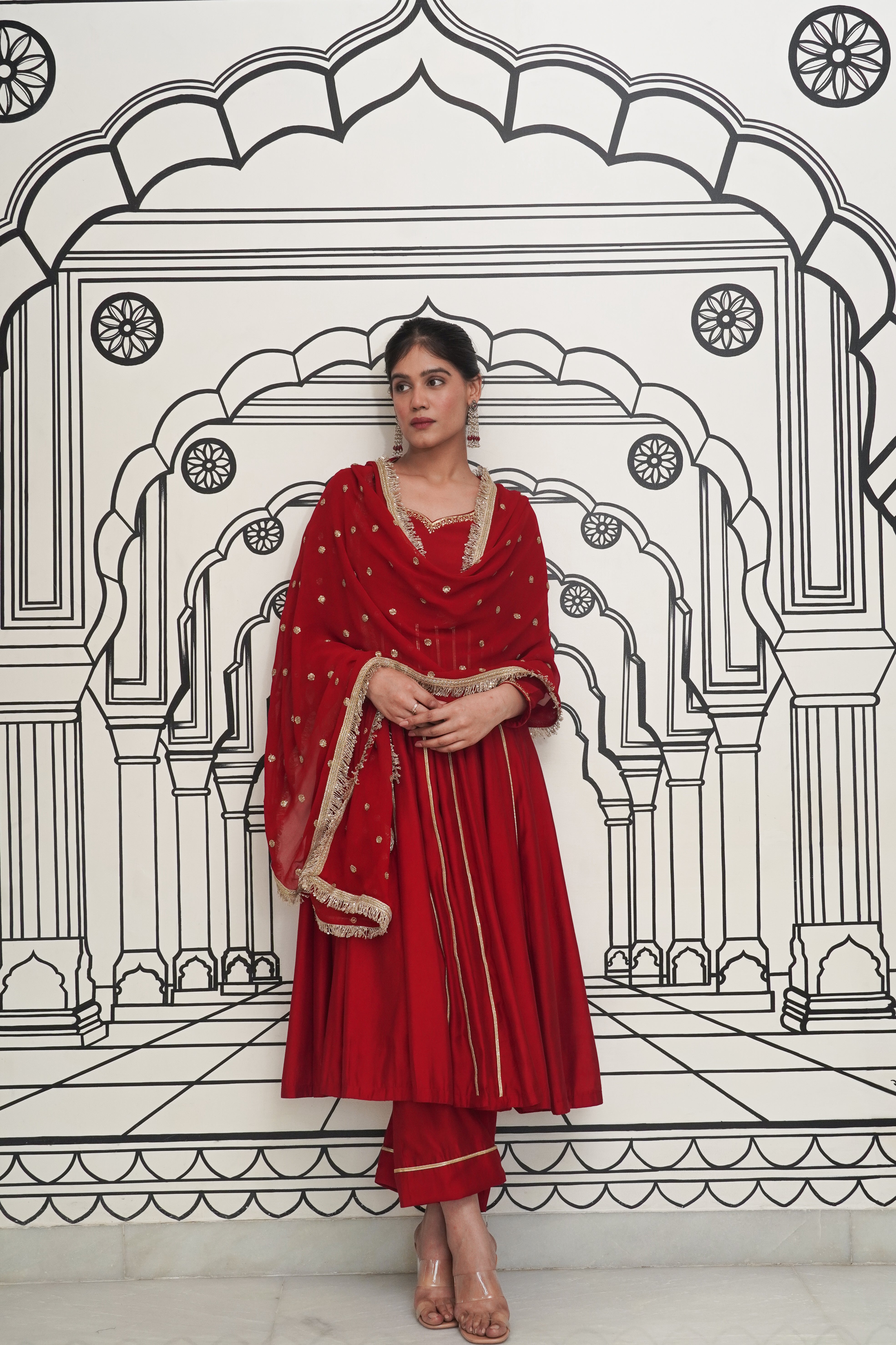 Afsana Maroon Anarkali Set