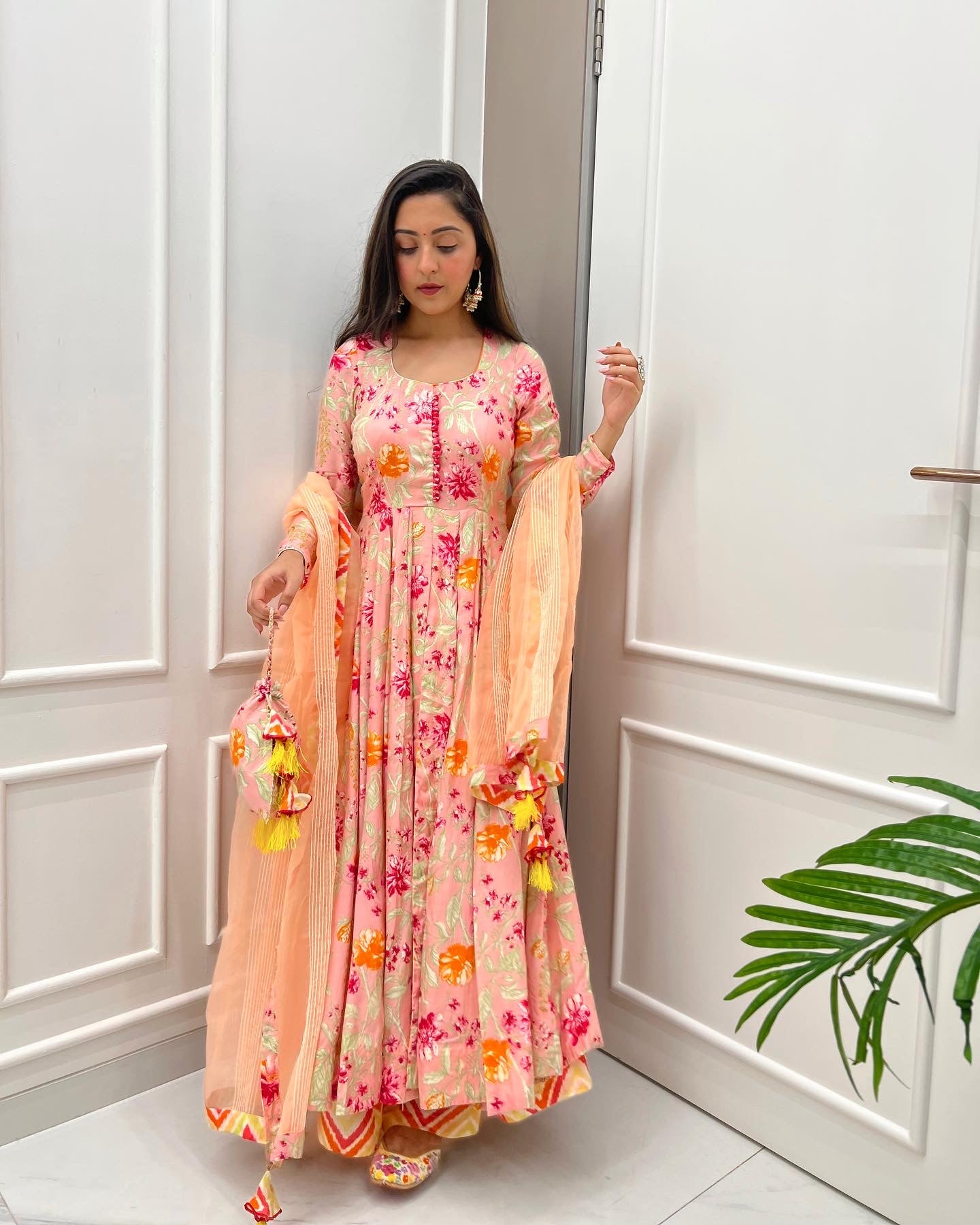 Pink Floral Anarkali Set