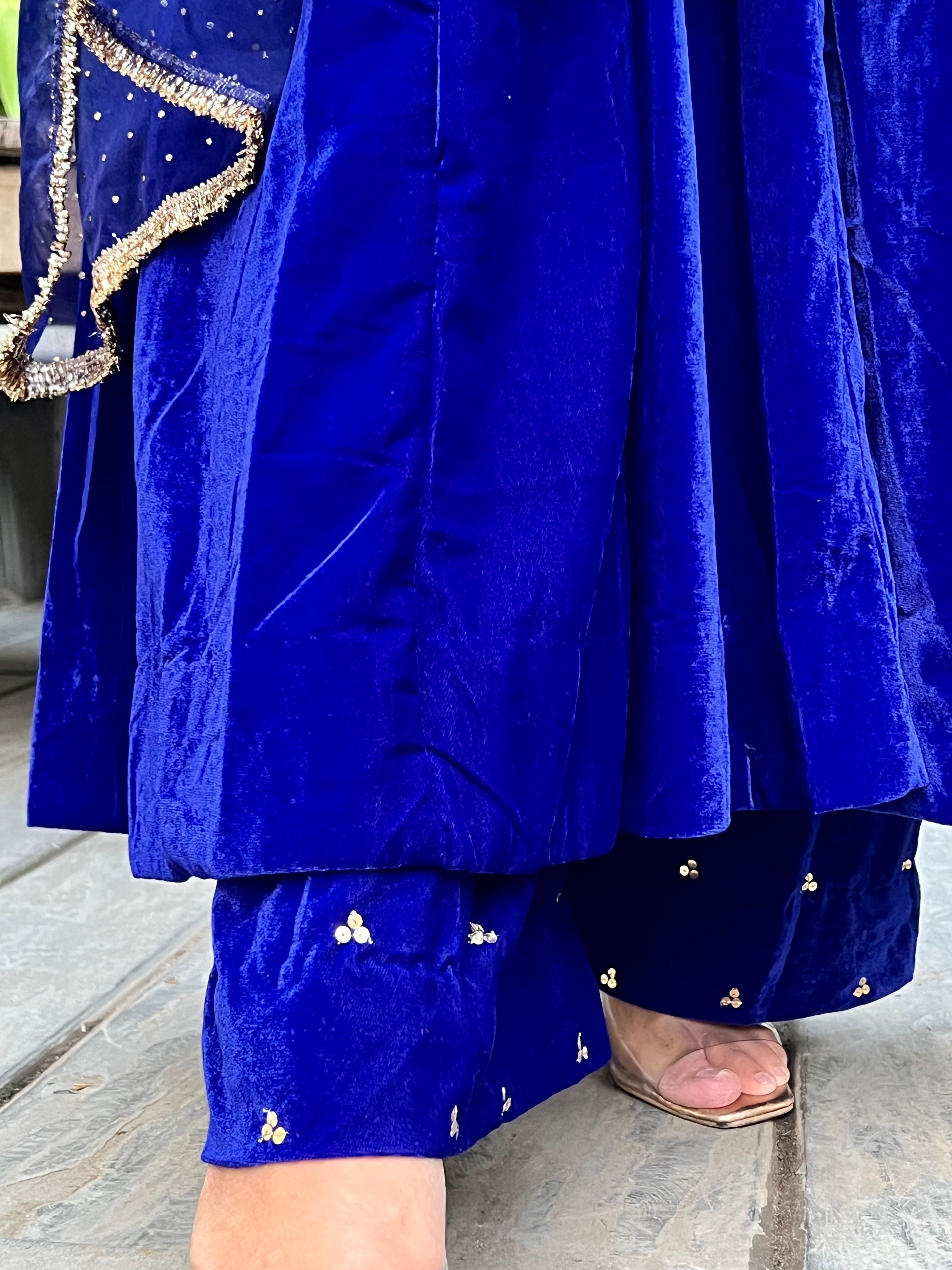 Royal Blue Velvet Anarkali set