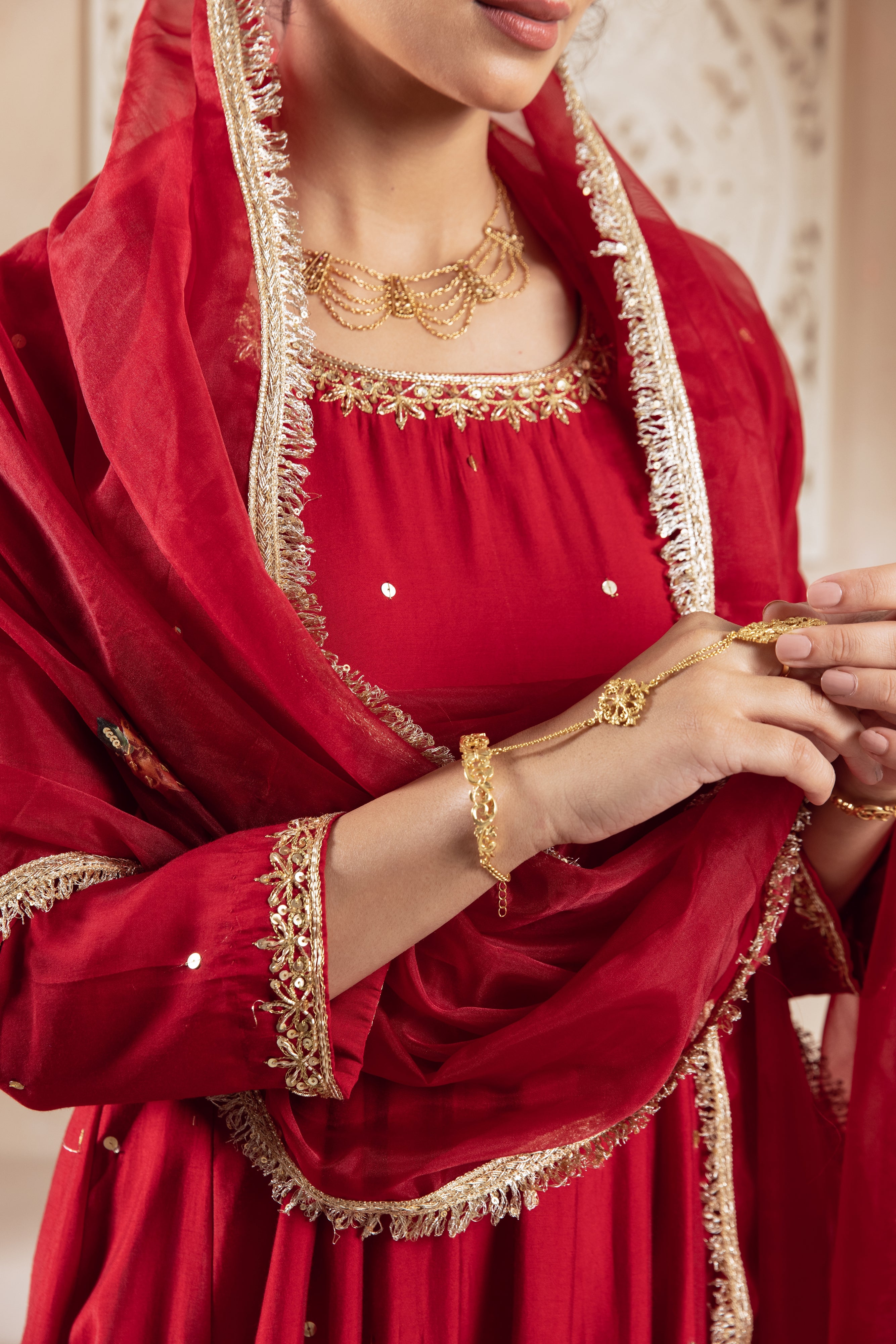 GULNAZ Maroon rose hand painted Anarkali set