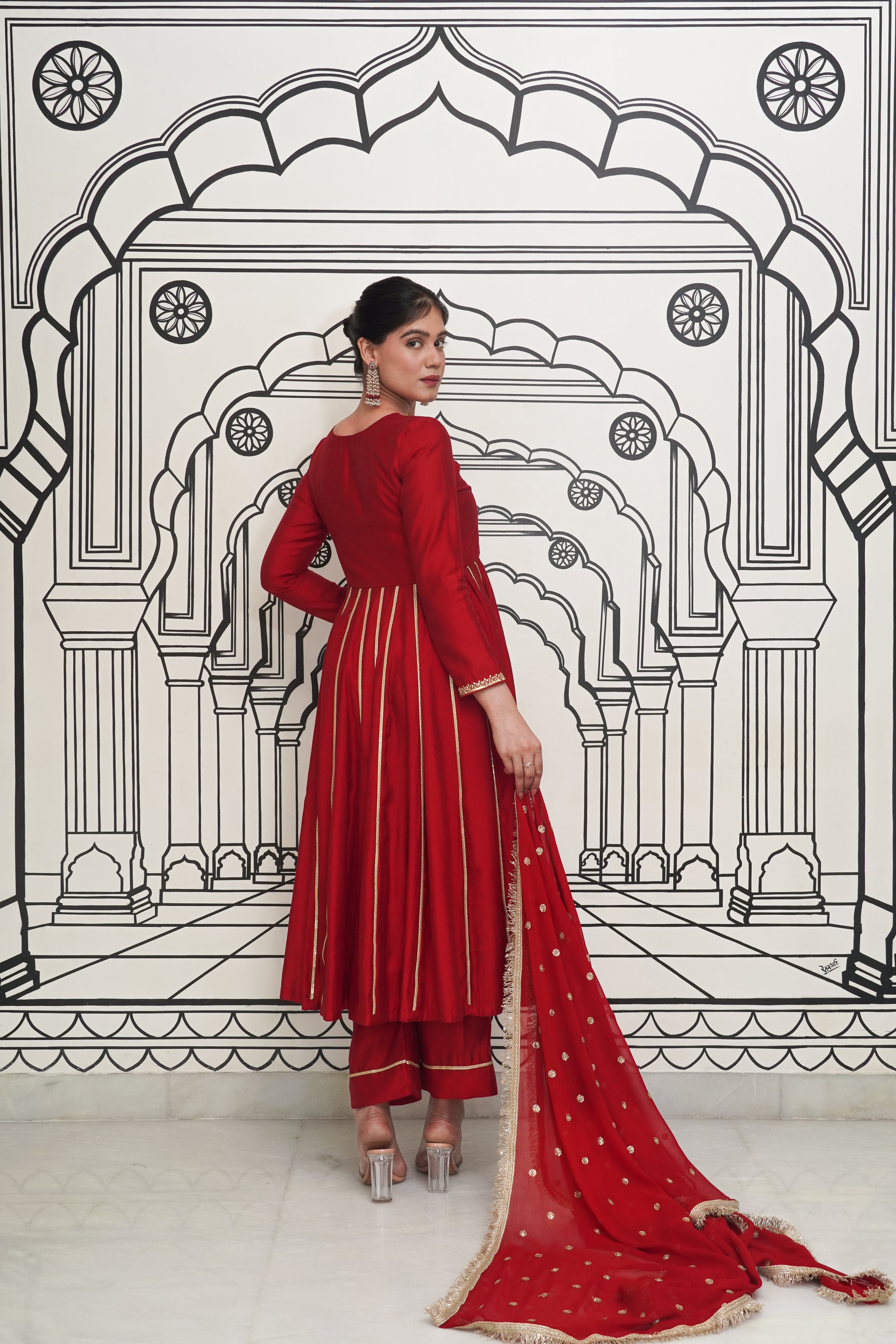 Afsana Maroon Anarkali Set