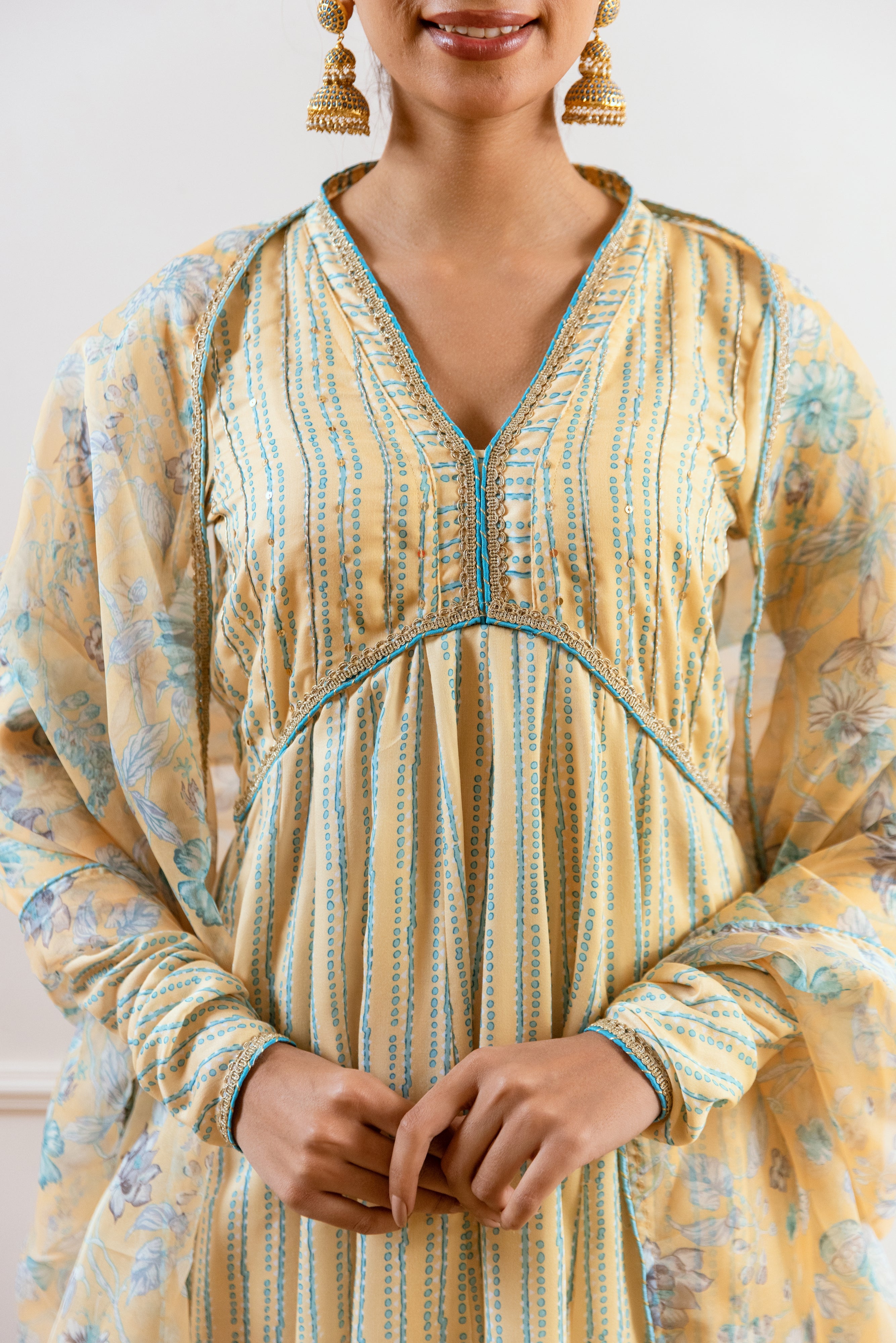 Salma Sitara Yellow floral Anarkali set