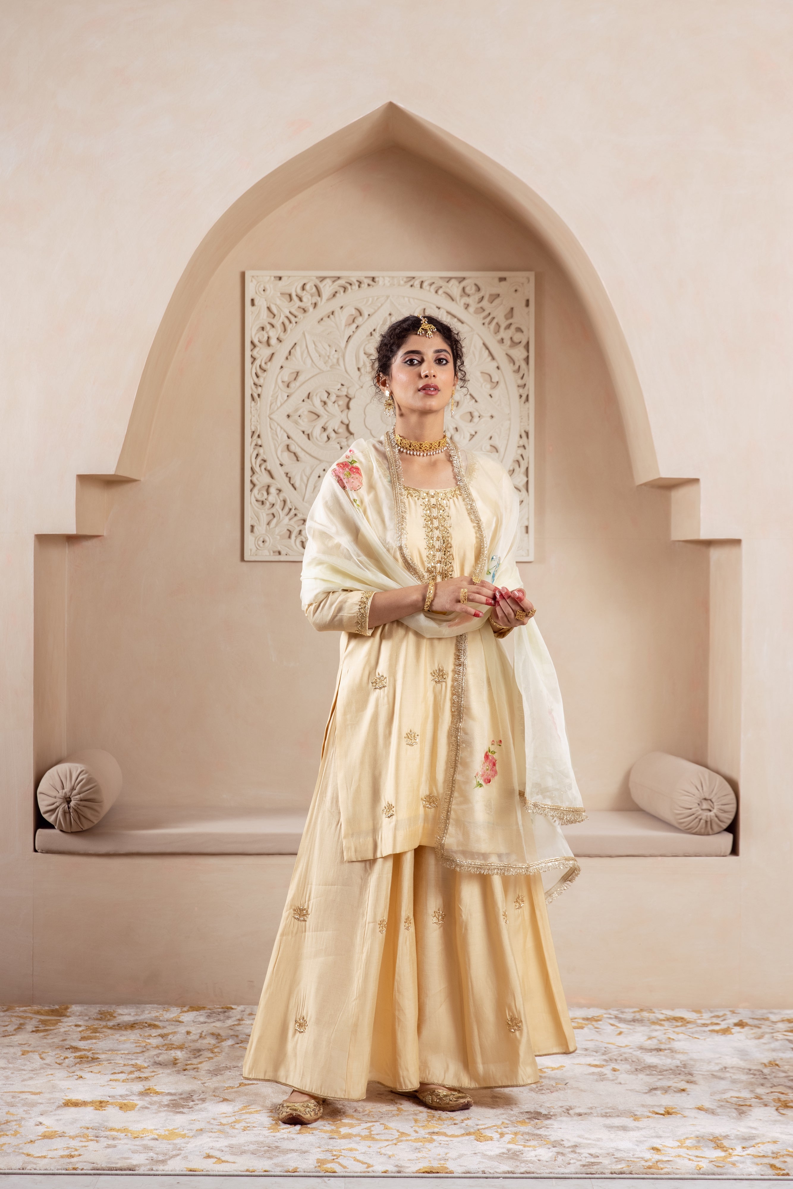 GULNAZ golden hand painted sharara set