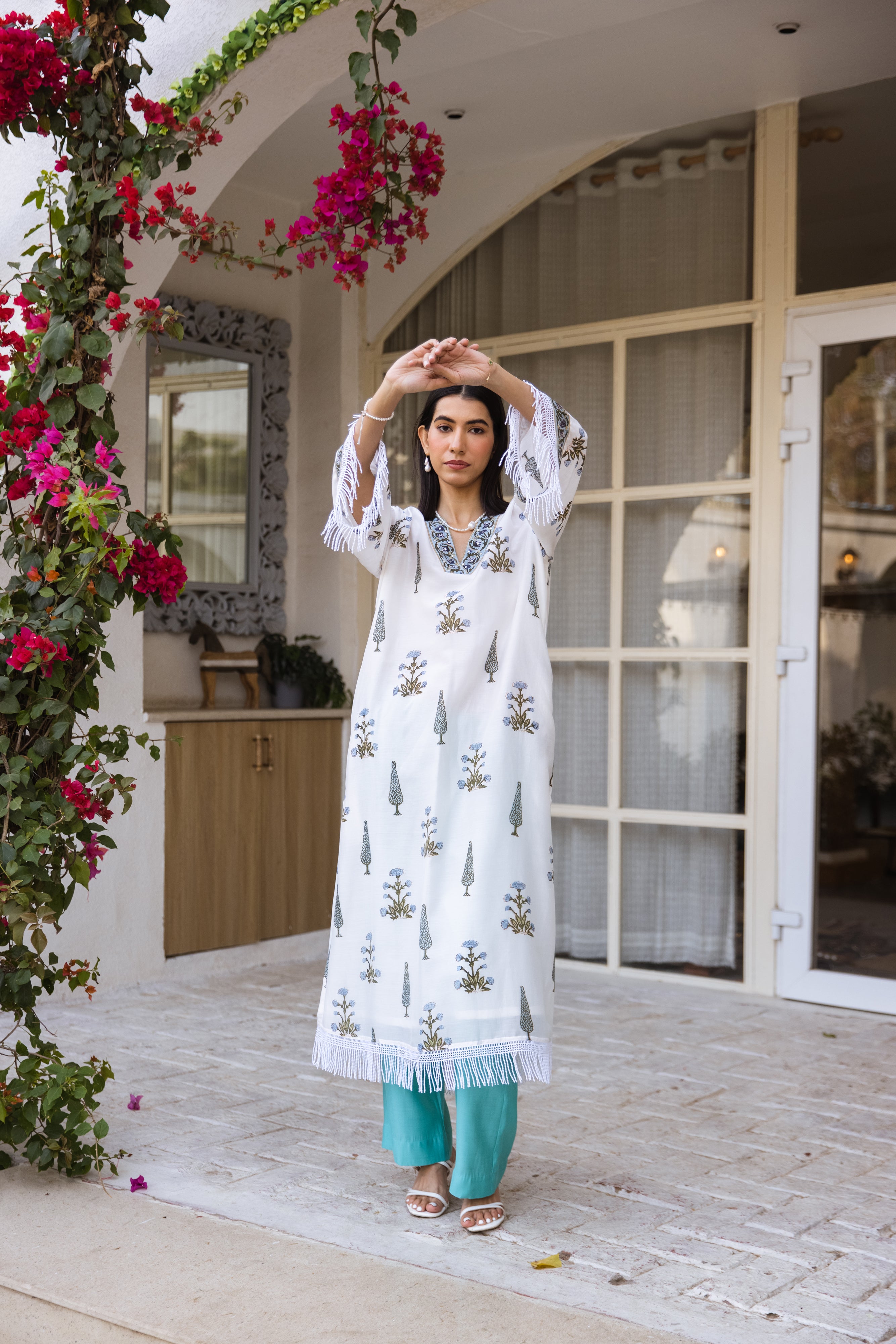 Picnic Turquoise Handblock Kurta set