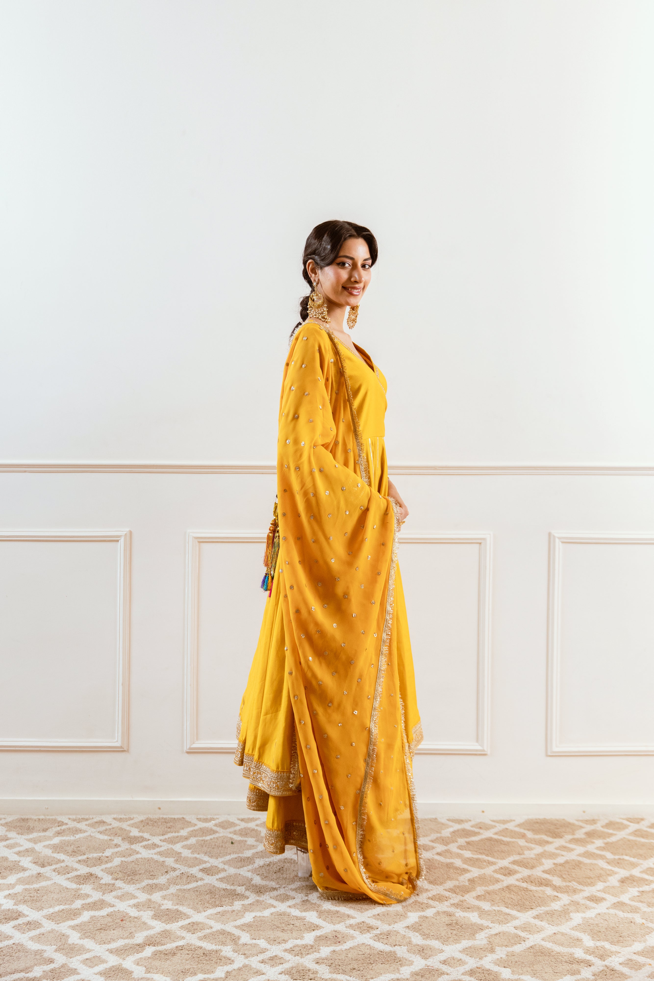 Salma Sitara Mustard Angrakha set