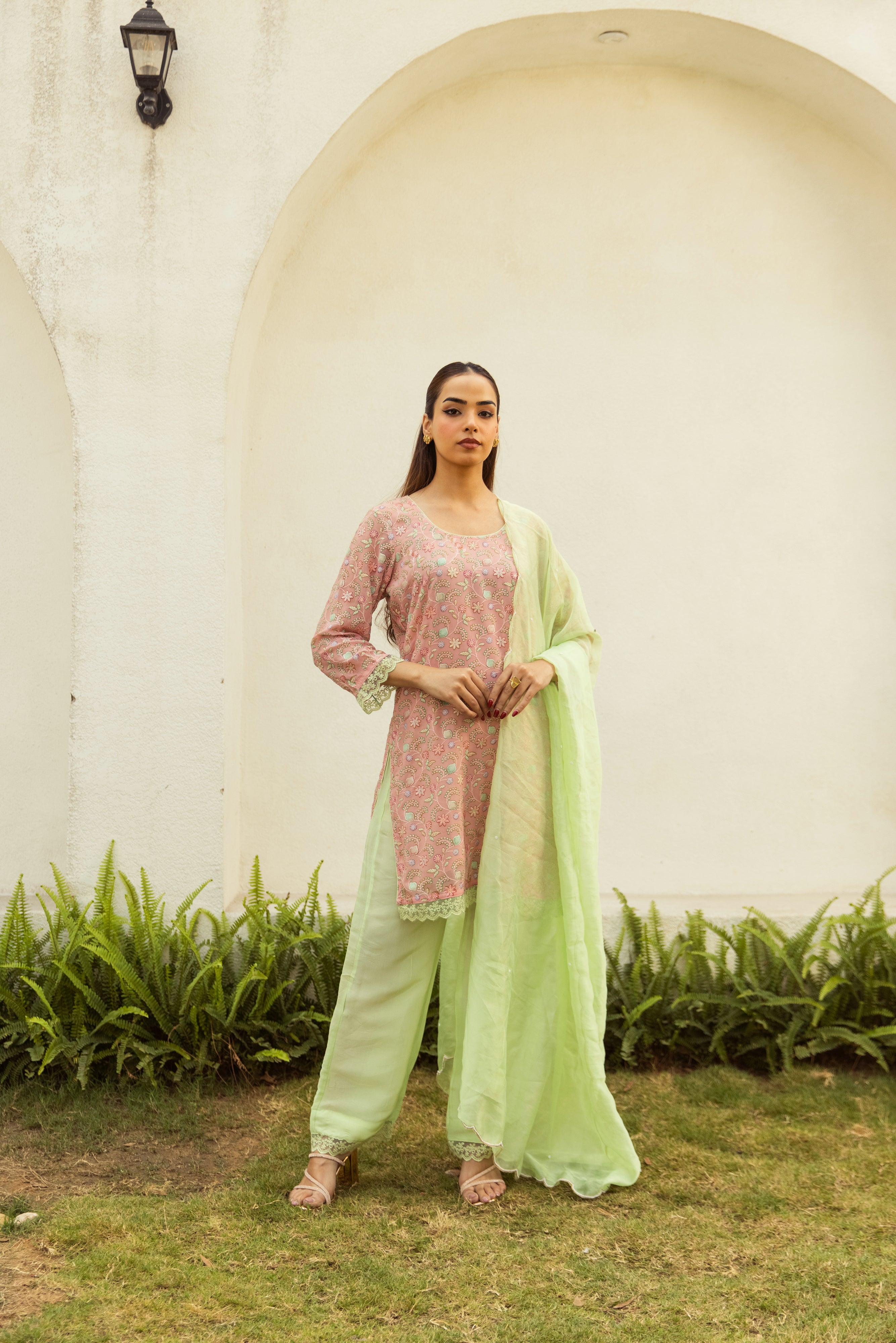 Noor Peach embroidered set