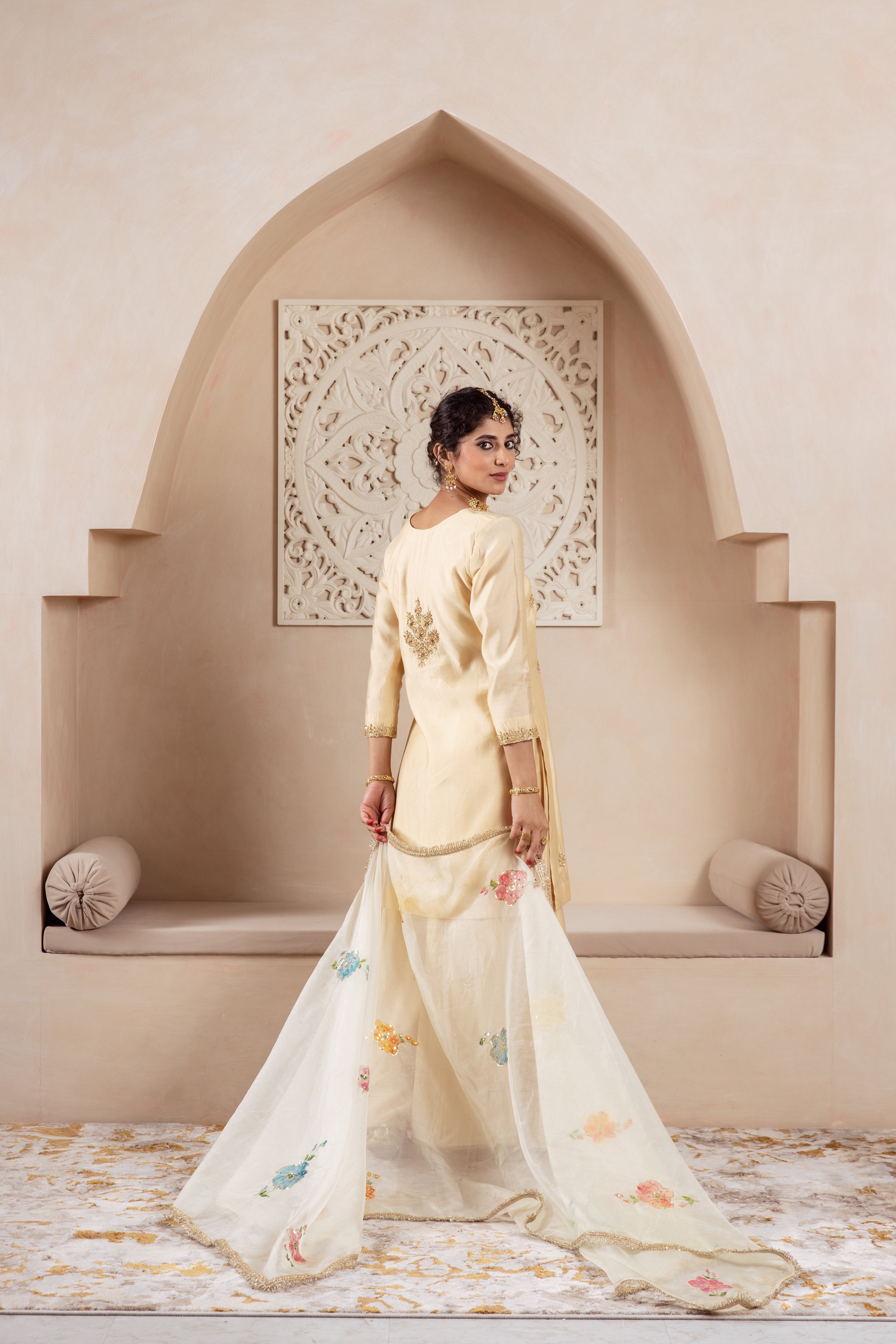 GULNAZ golden hand painted sharara set