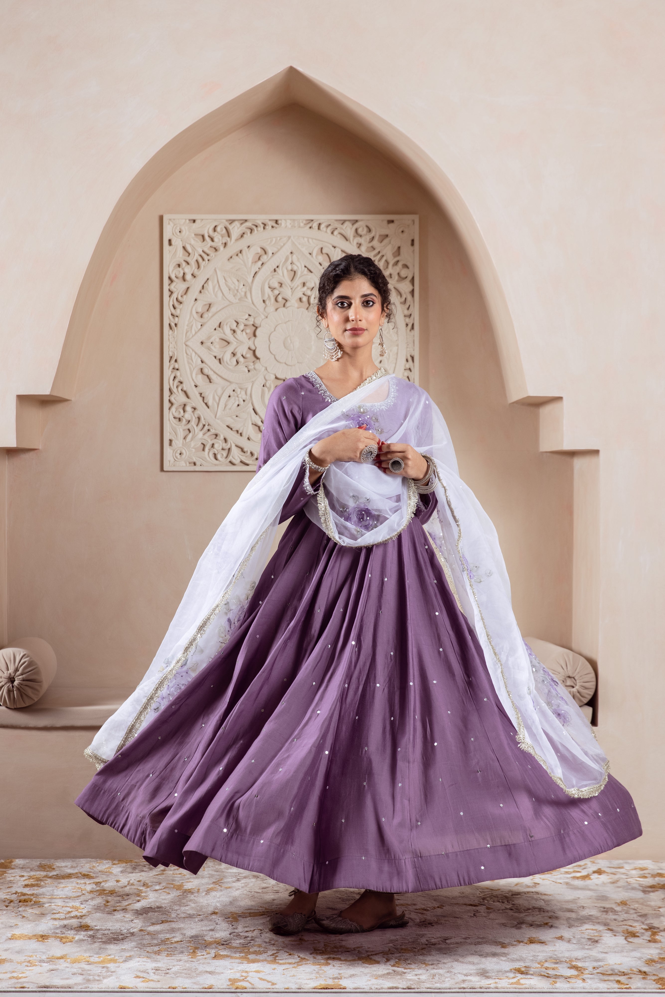GULNAZ Mauve hand painted Anarkali set