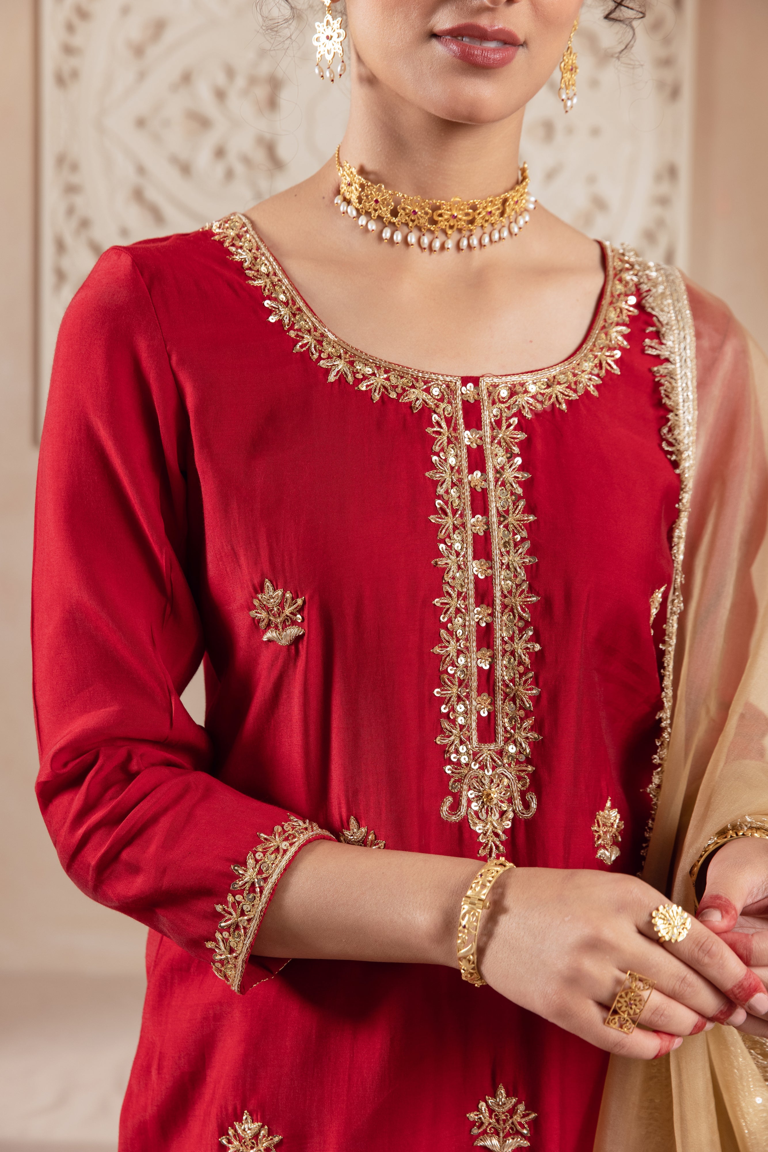 GULNAZ maroon hand painted sharara set