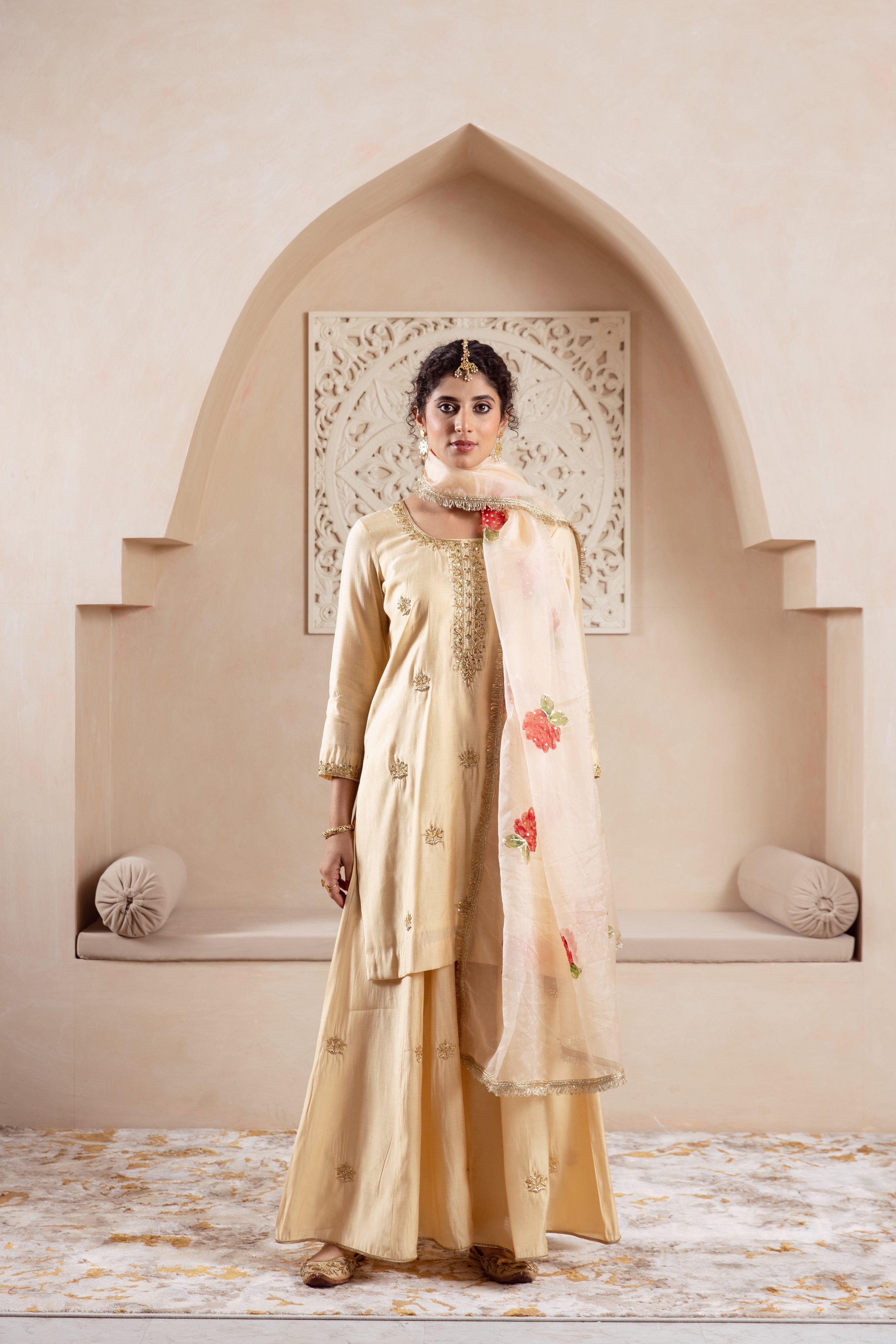 GULNAZ golden hand painted sharara set