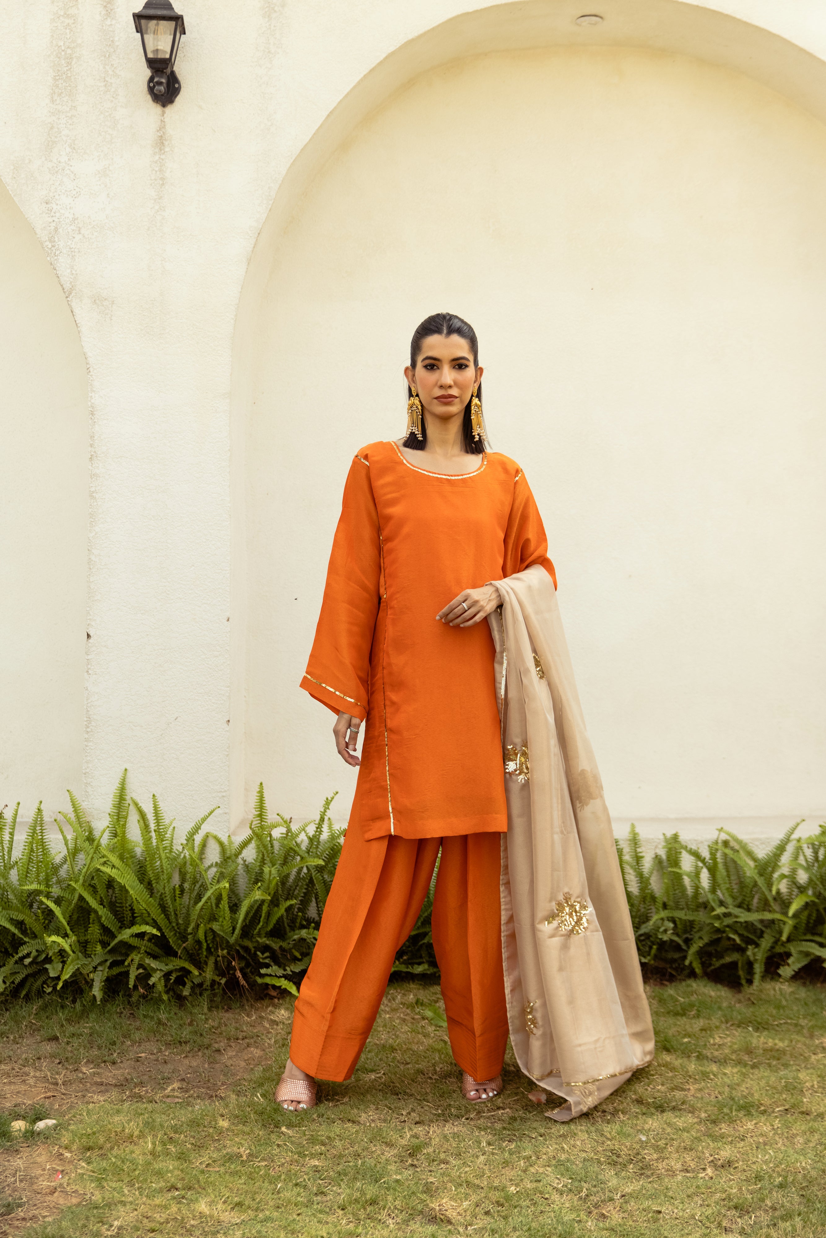 Noor Farshi Salwar Orange Set - Golden