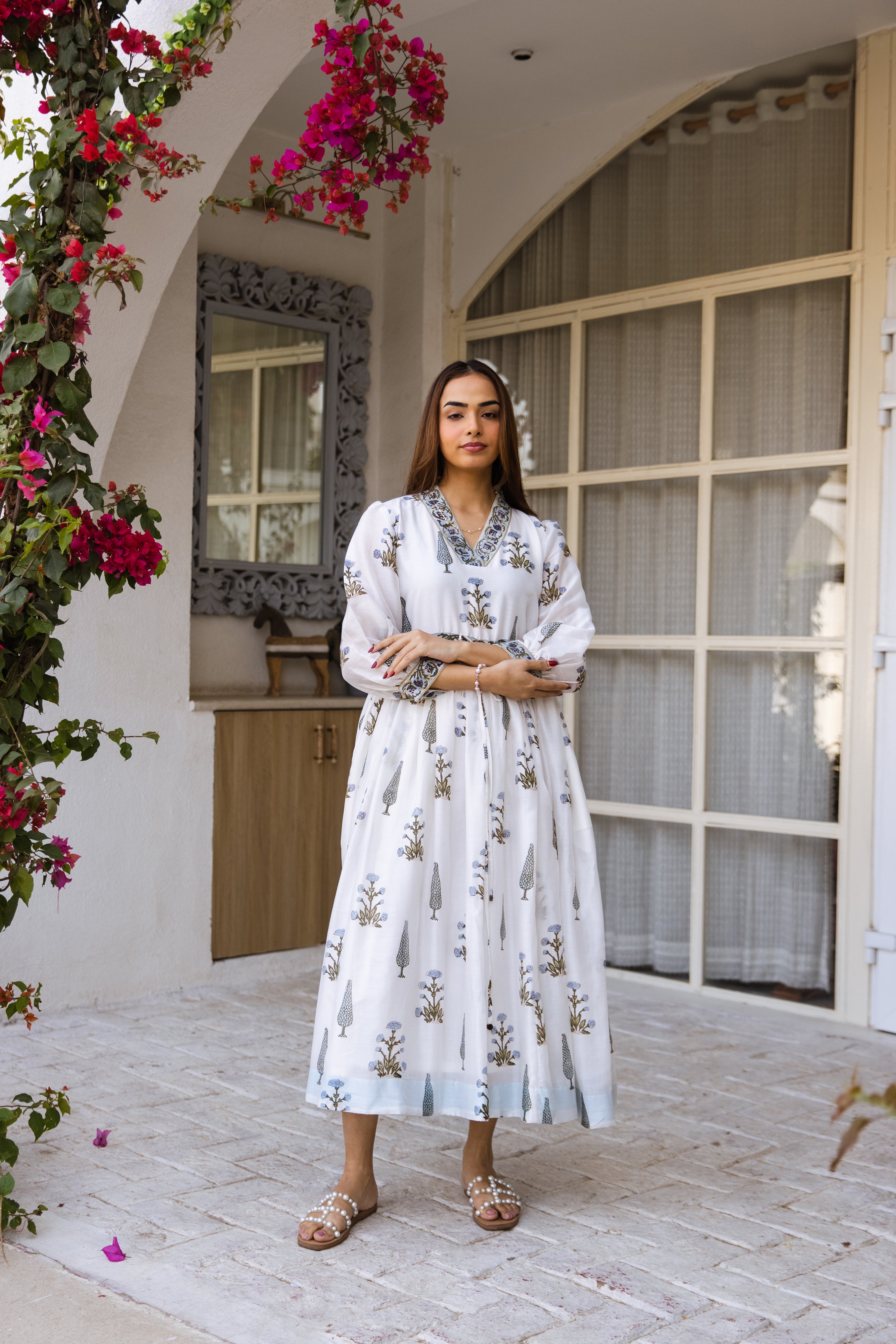 Picnic hand block print waist adjust dress